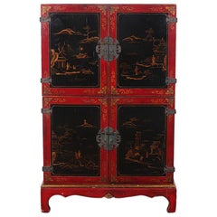 Chinese Red and Black Lacquered Two-Door Cabinet