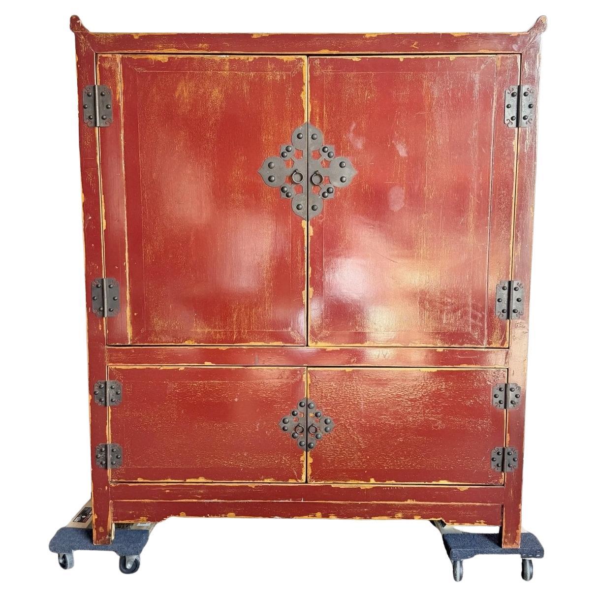 Chinese Red and Gold Distress Finish Armoire/Cabinet