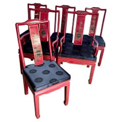 Sillas de comedor chinas pintadas a mano en rojo y dorado - Juego de 6