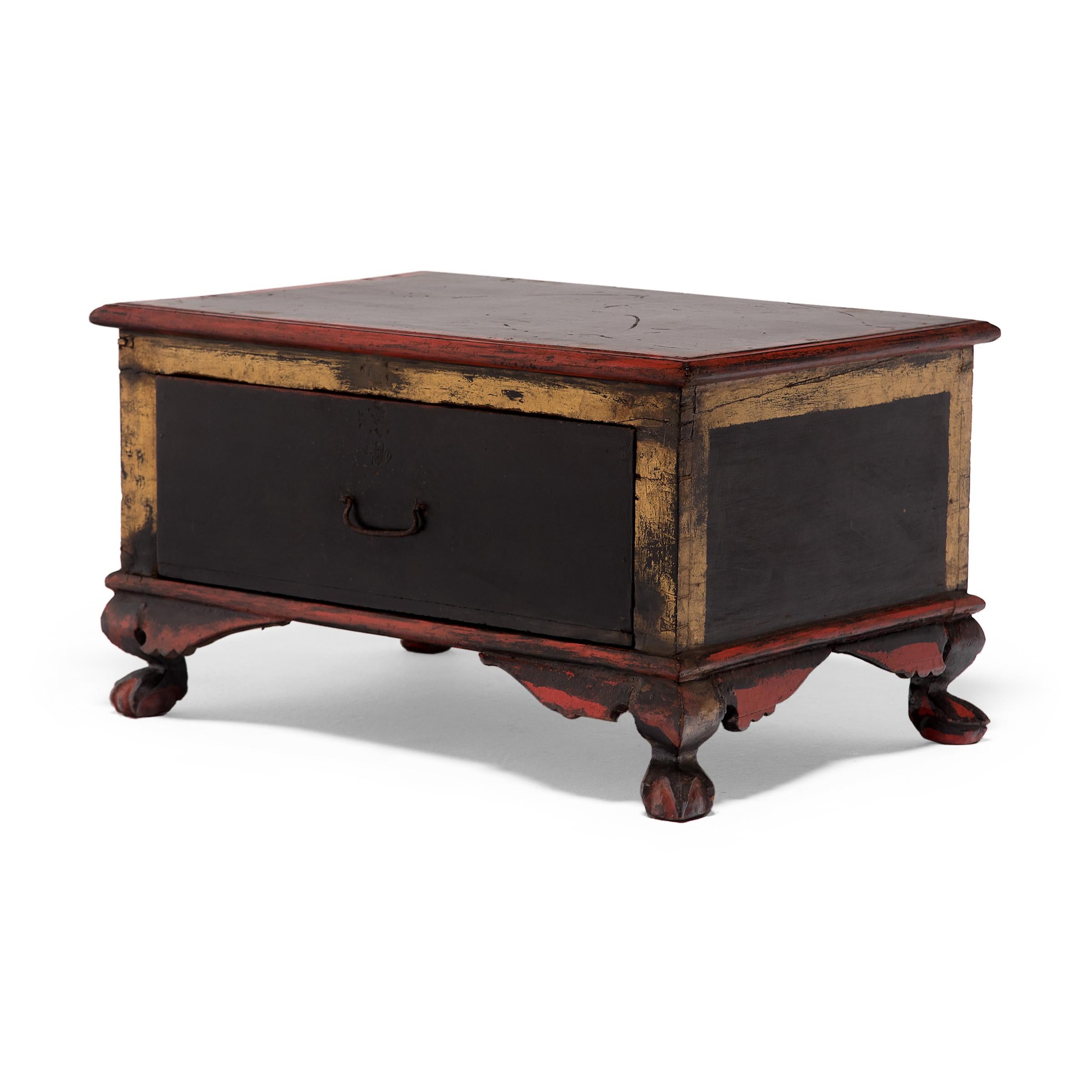 Painted Chinese Red and Gold Shrine Chest, c. 1850 For Sale