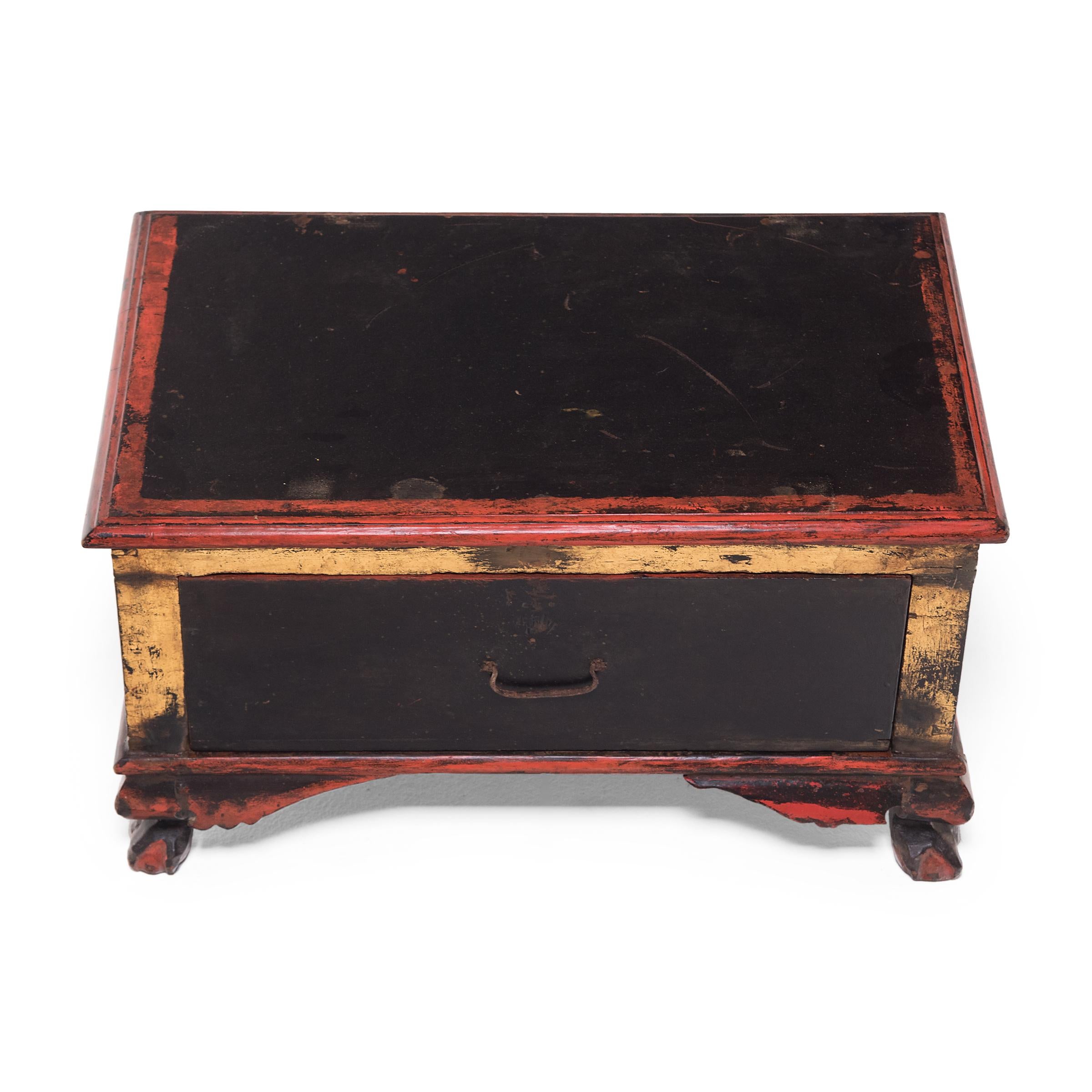 19th Century Chinese Red and Gold Shrine Chest, c. 1850 For Sale