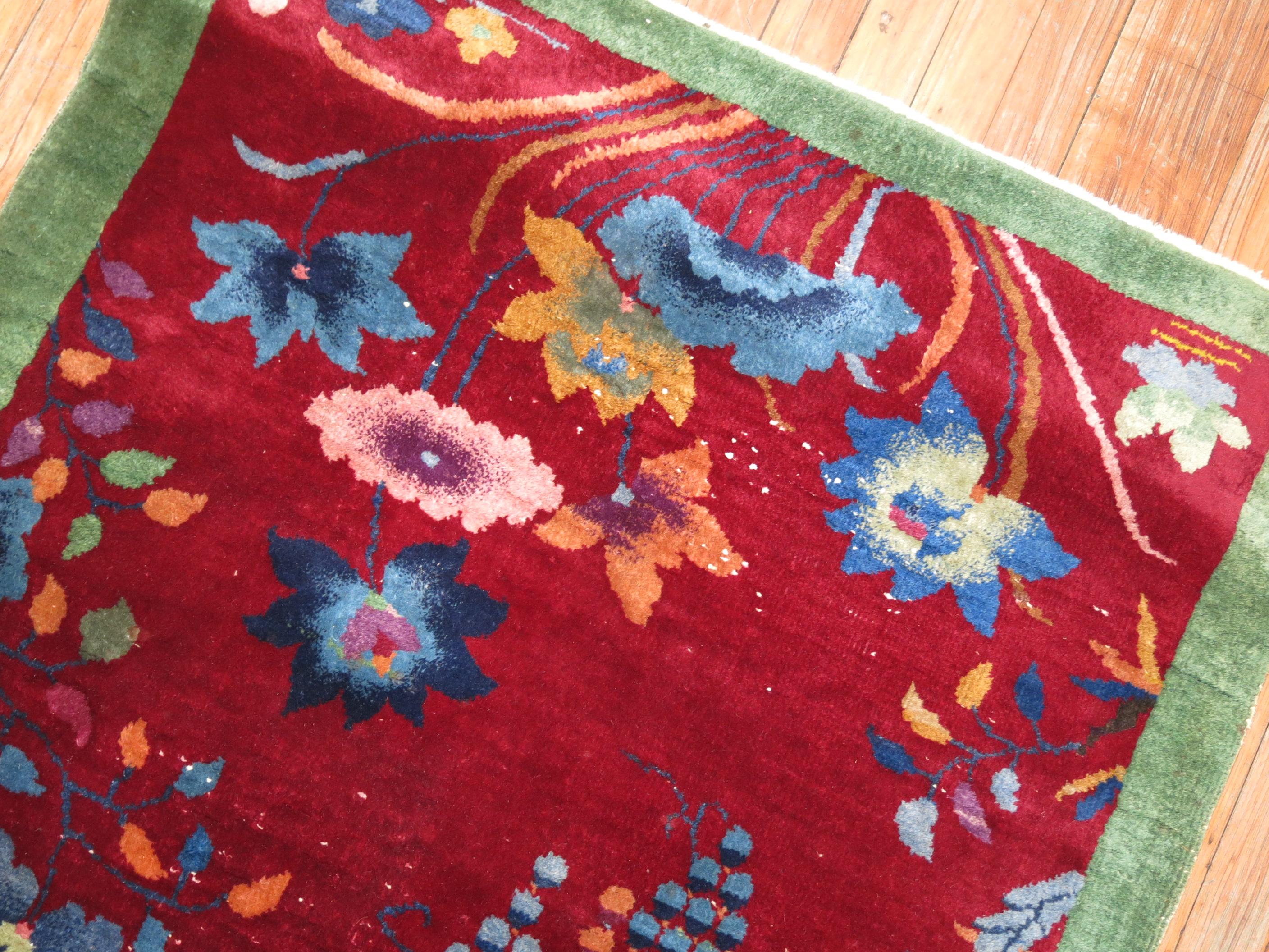 Hand-Woven Chinese Red Art Deco Rug For Sale