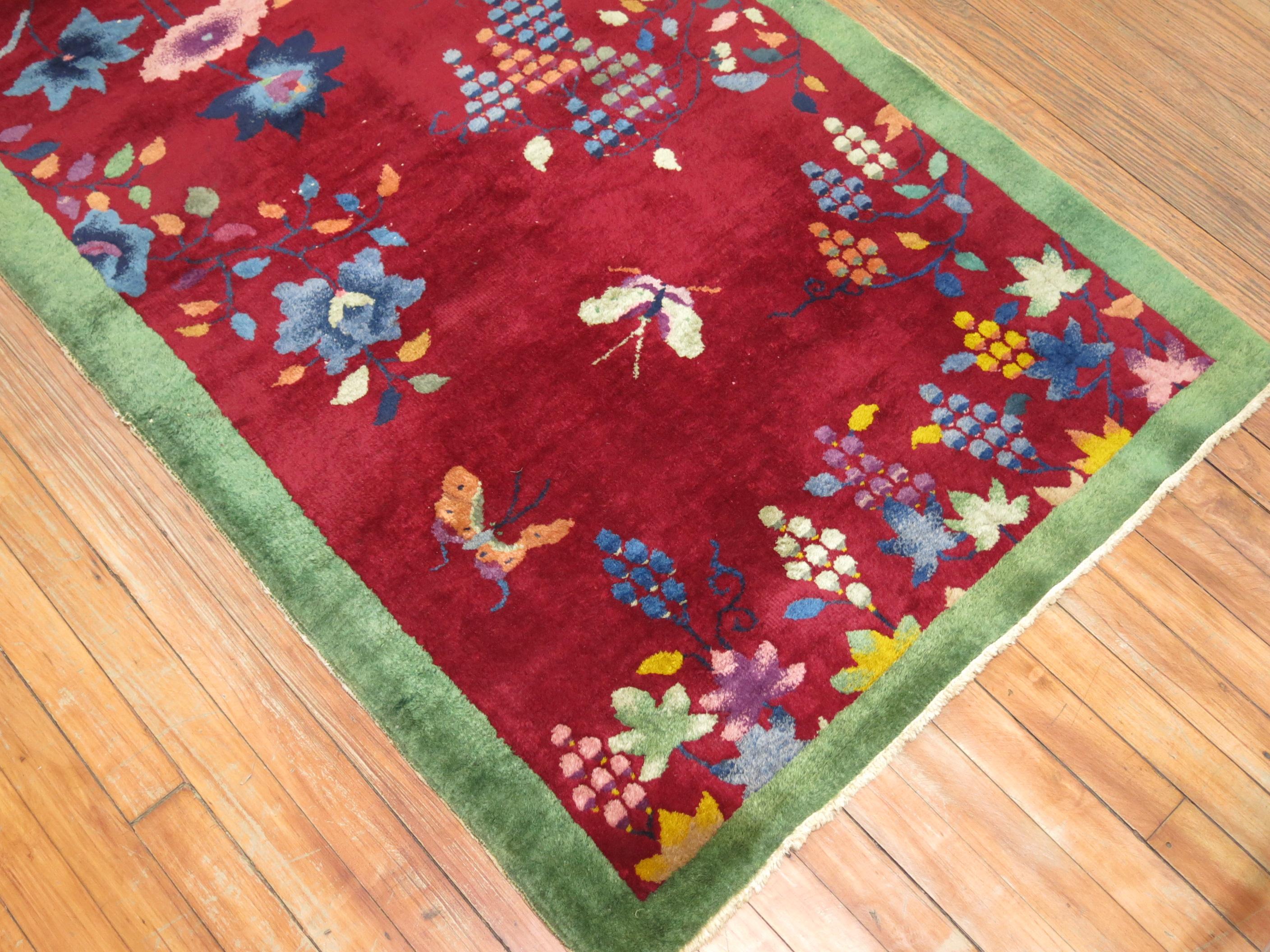 Mid-20th Century Chinese Red Art Deco Rug