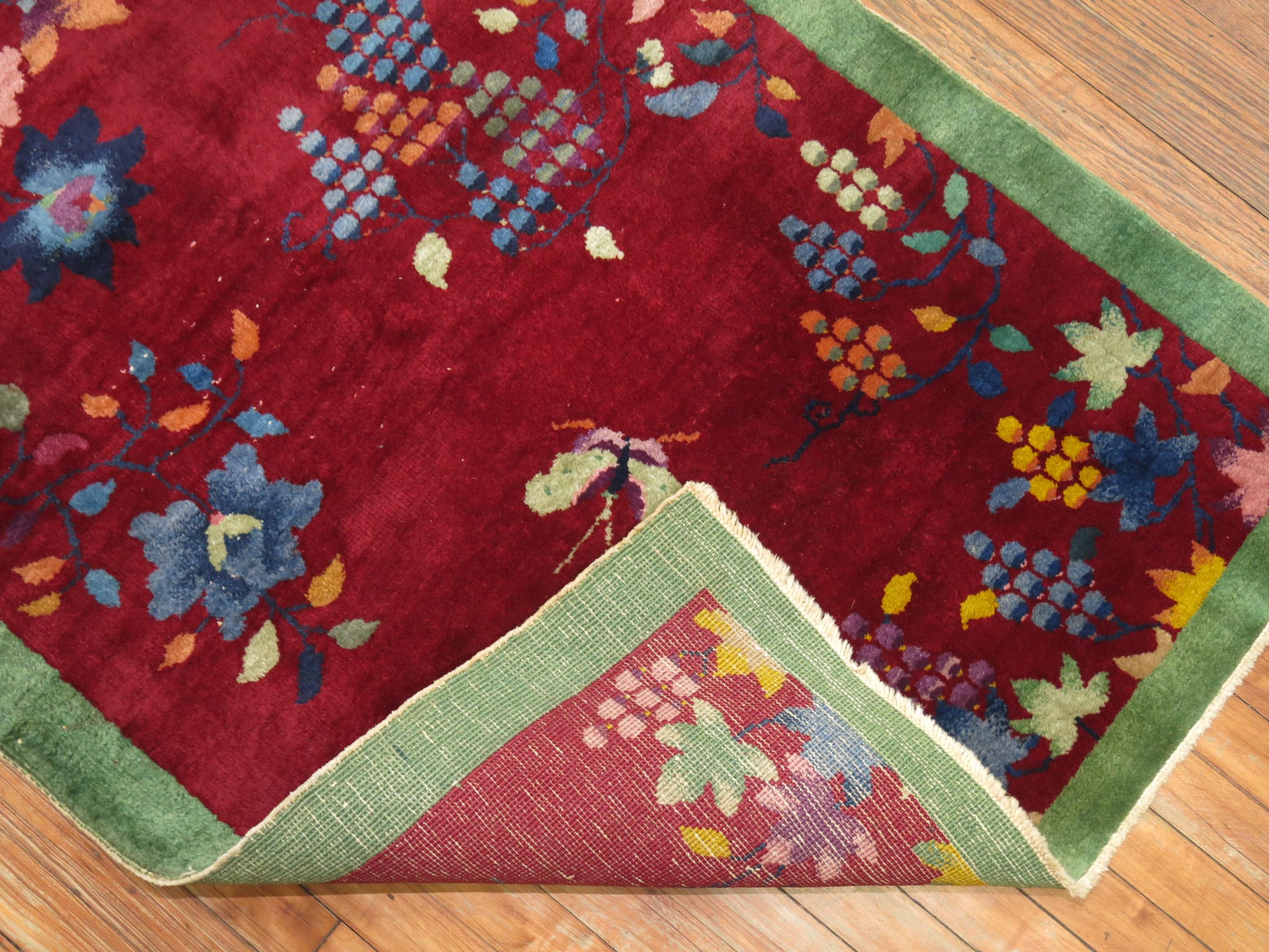 Wool Chinese Red Art Deco Rug For Sale