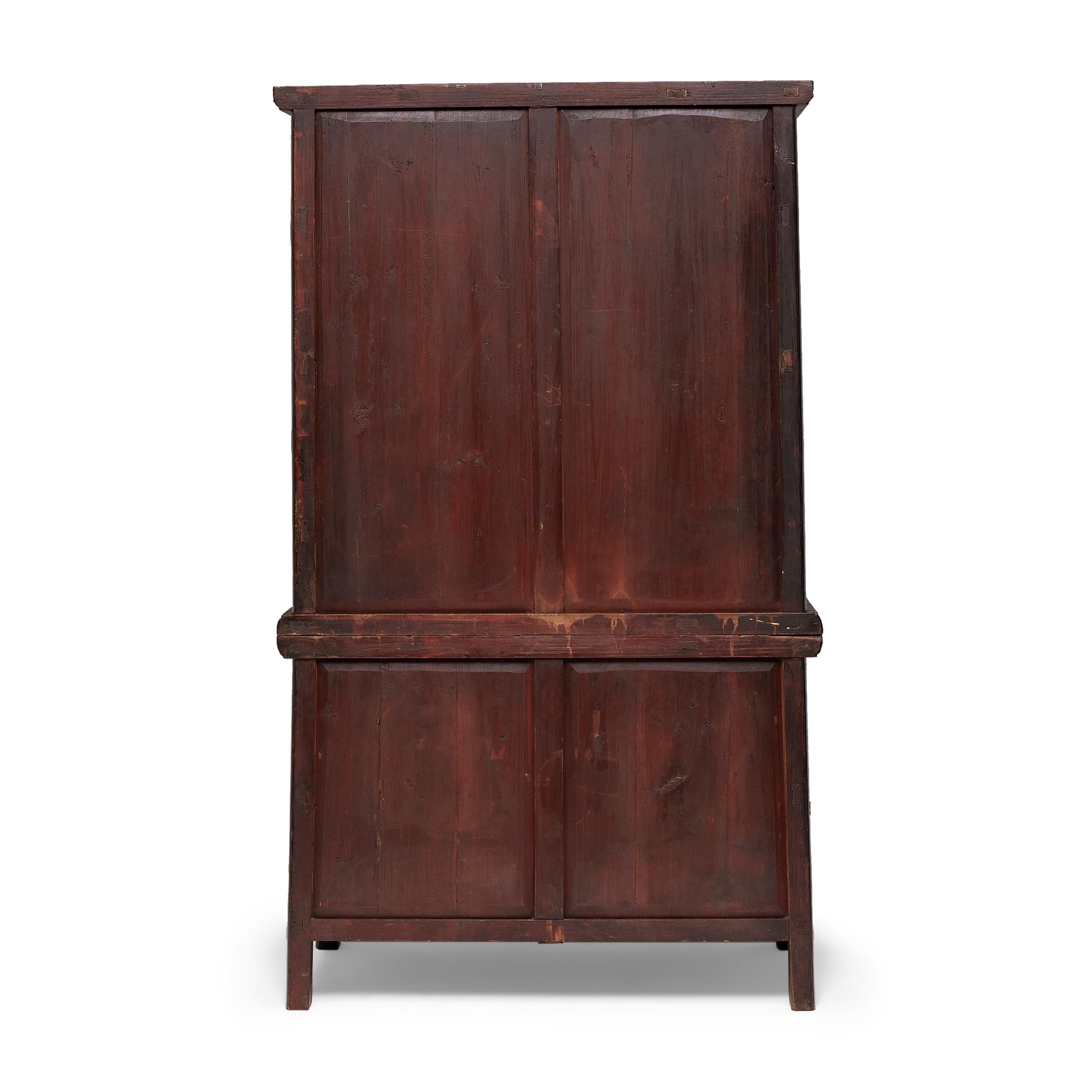 19th Century Chinese Red & Black Cartouche Stacking Cabinet, c. 1900