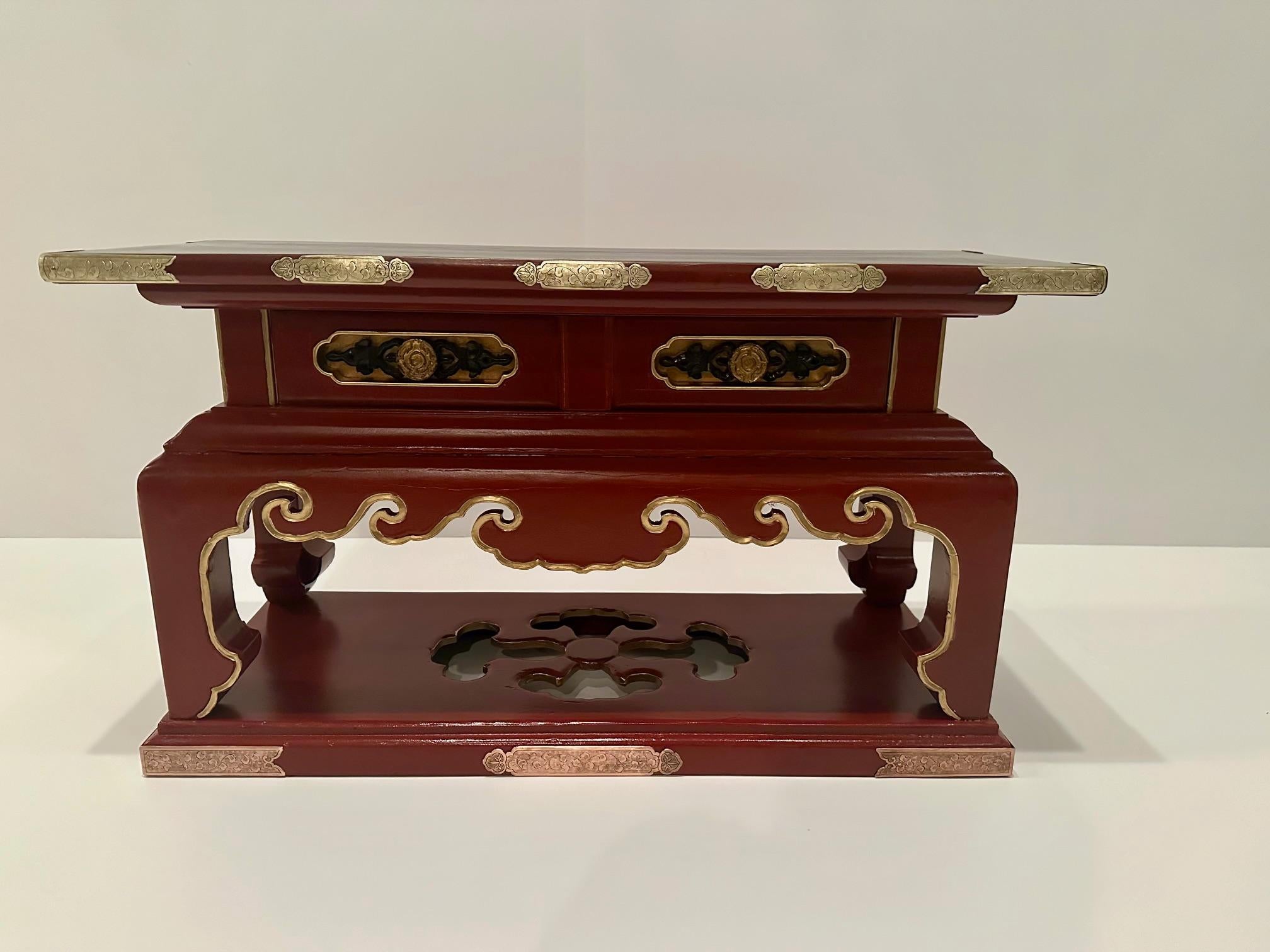Lacquered Chinese Red & Black Lacquer Altar Table For Sale