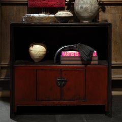 Chinese Red & Black Lacquer Book Cabinet, c. 1900