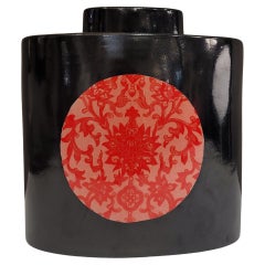 Vintage Chinese Red Black Porcelain Pot by Fabienne Jouvin