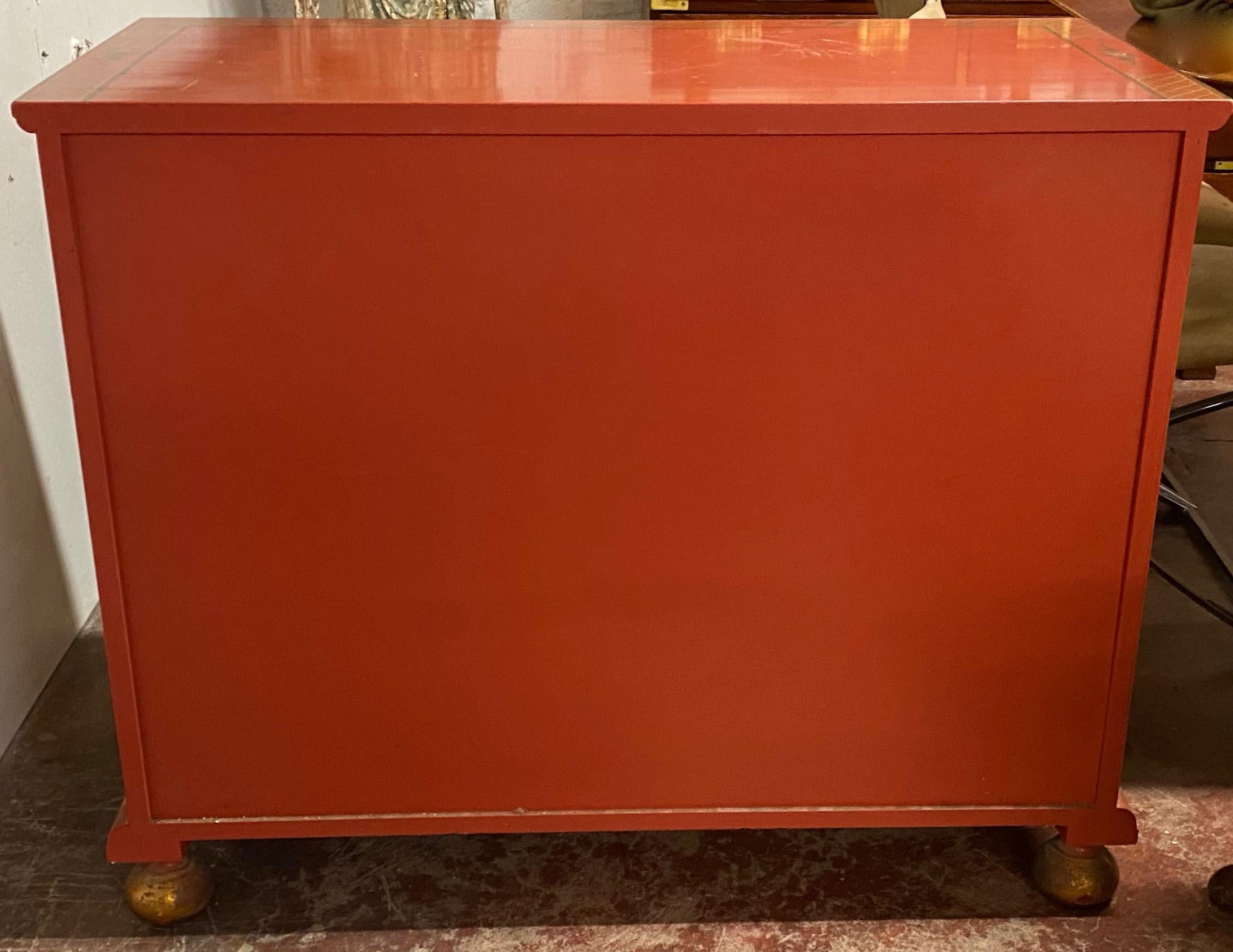 Chinese Red Chinoiserie Chest of Drawers by Baker Furniture, circa 1970s 2