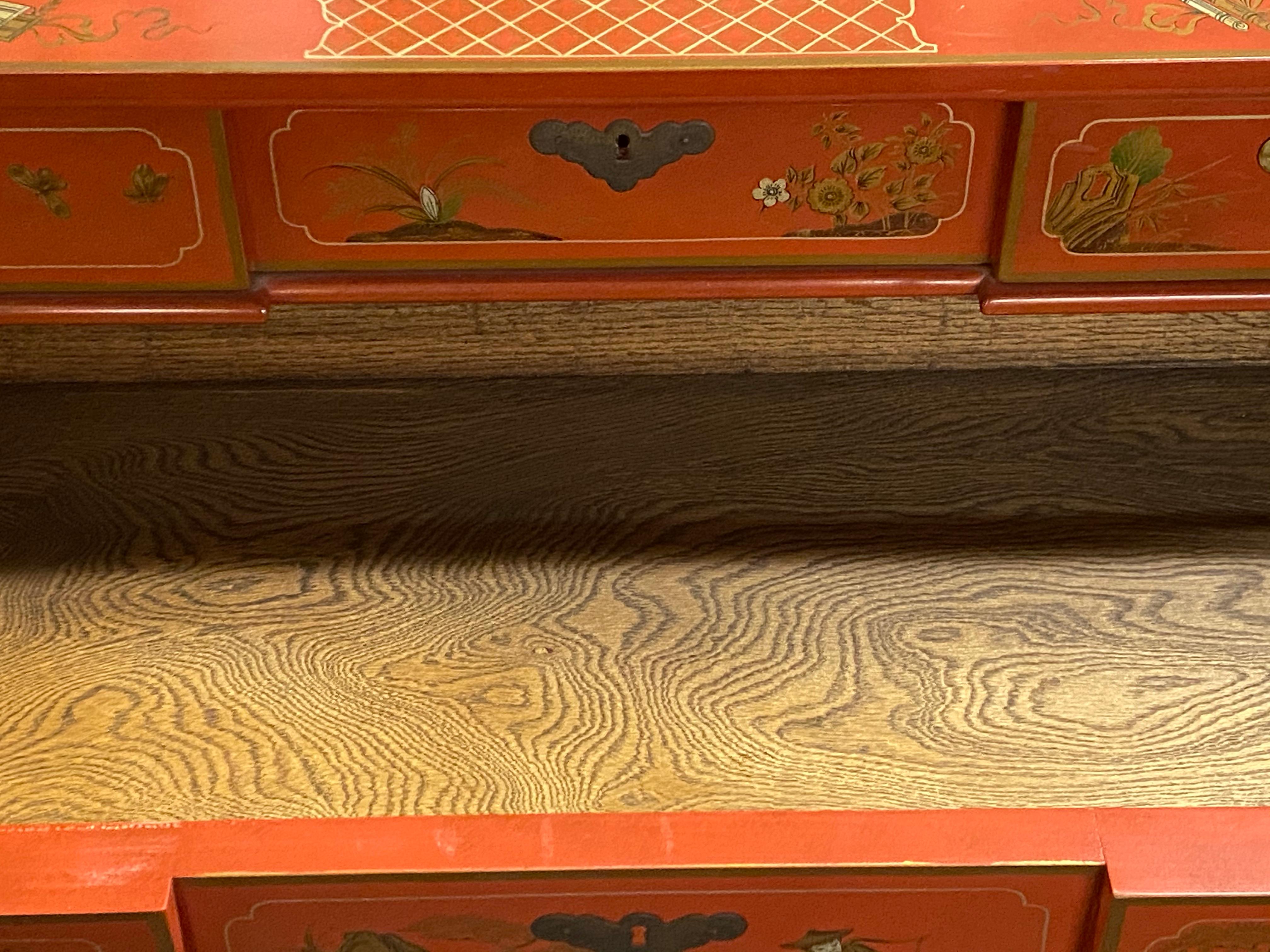 Hand-Crafted Chinese Red Chinoiserie Chest of Drawers by Baker Furniture, circa 1970s