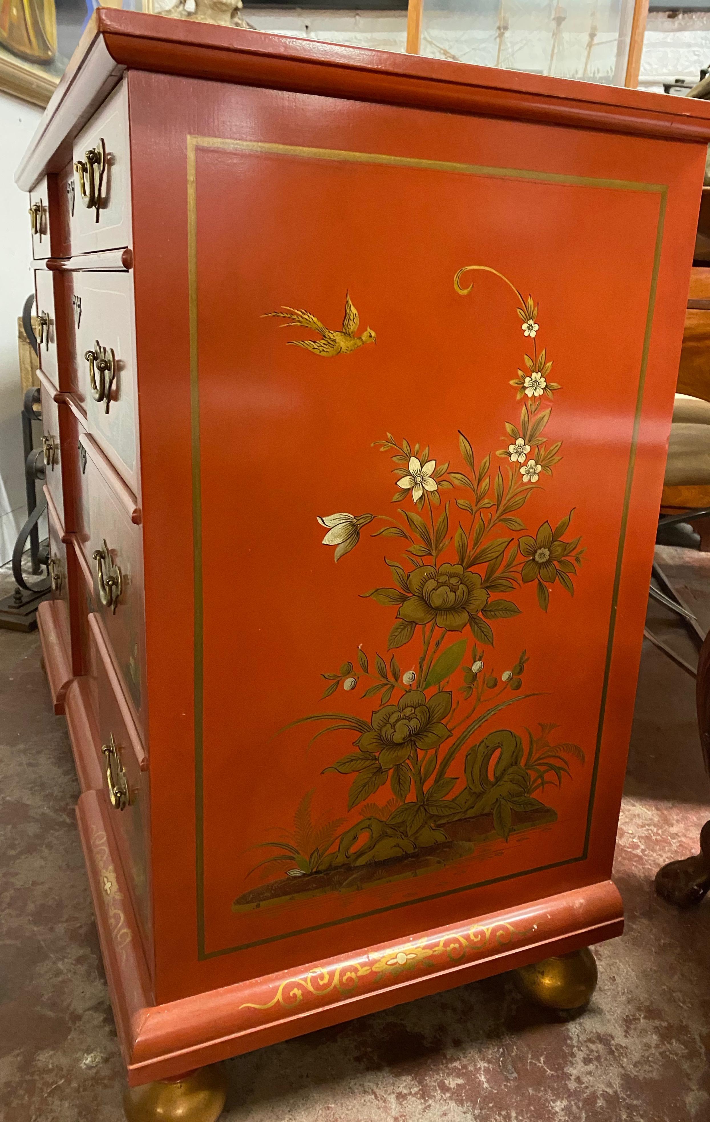 Chinese Red Chinoiserie Chest of Drawers by Baker Furniture, circa 1970s 1