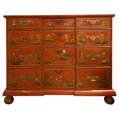 Vintage Chinese Red Chinoiserie Chest of Drawers by Baker Furniture, circa 1970s