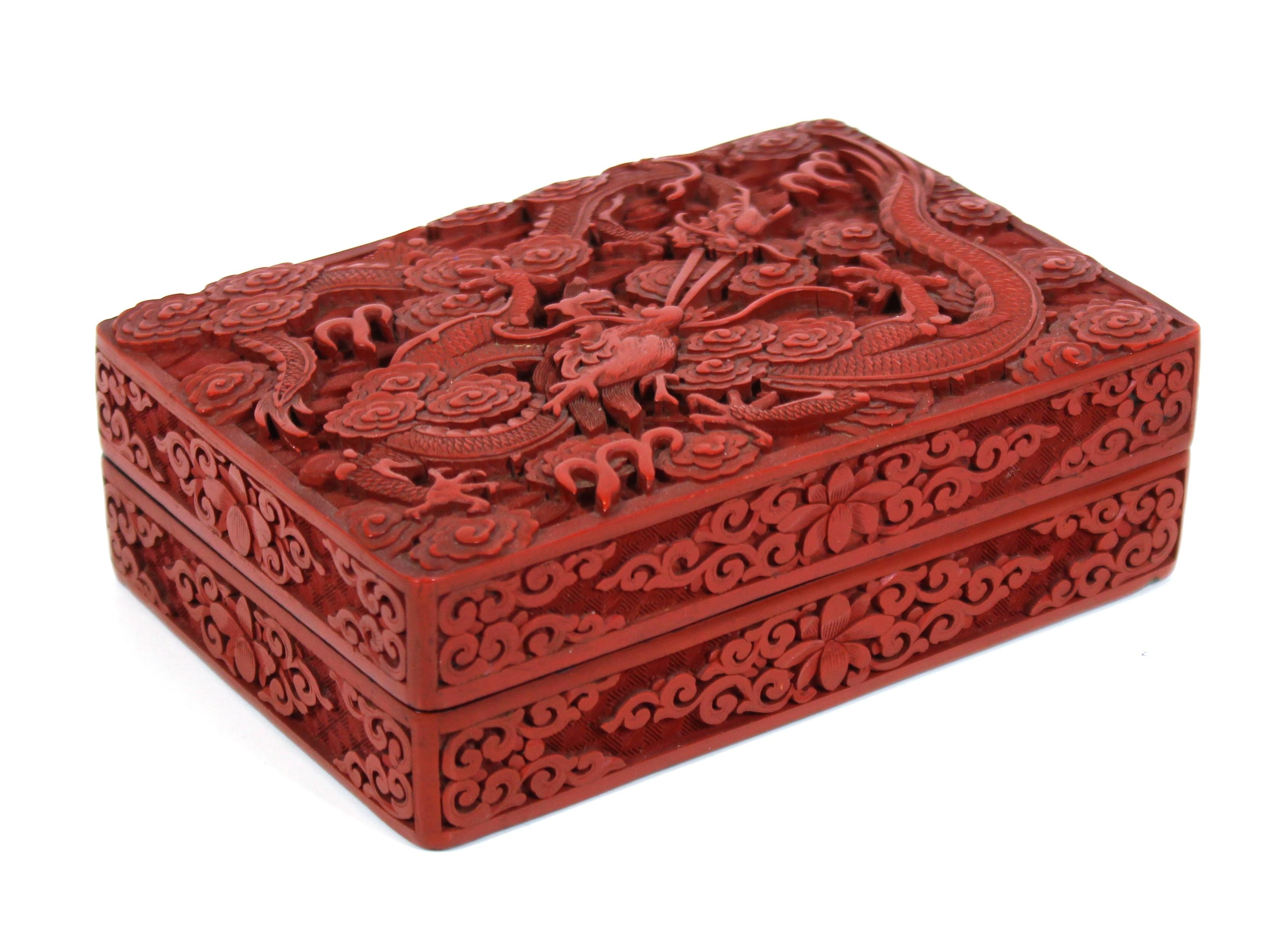 Chinese Red Cinnabar Box with Dragon Motif In Good Condition In New York, NY