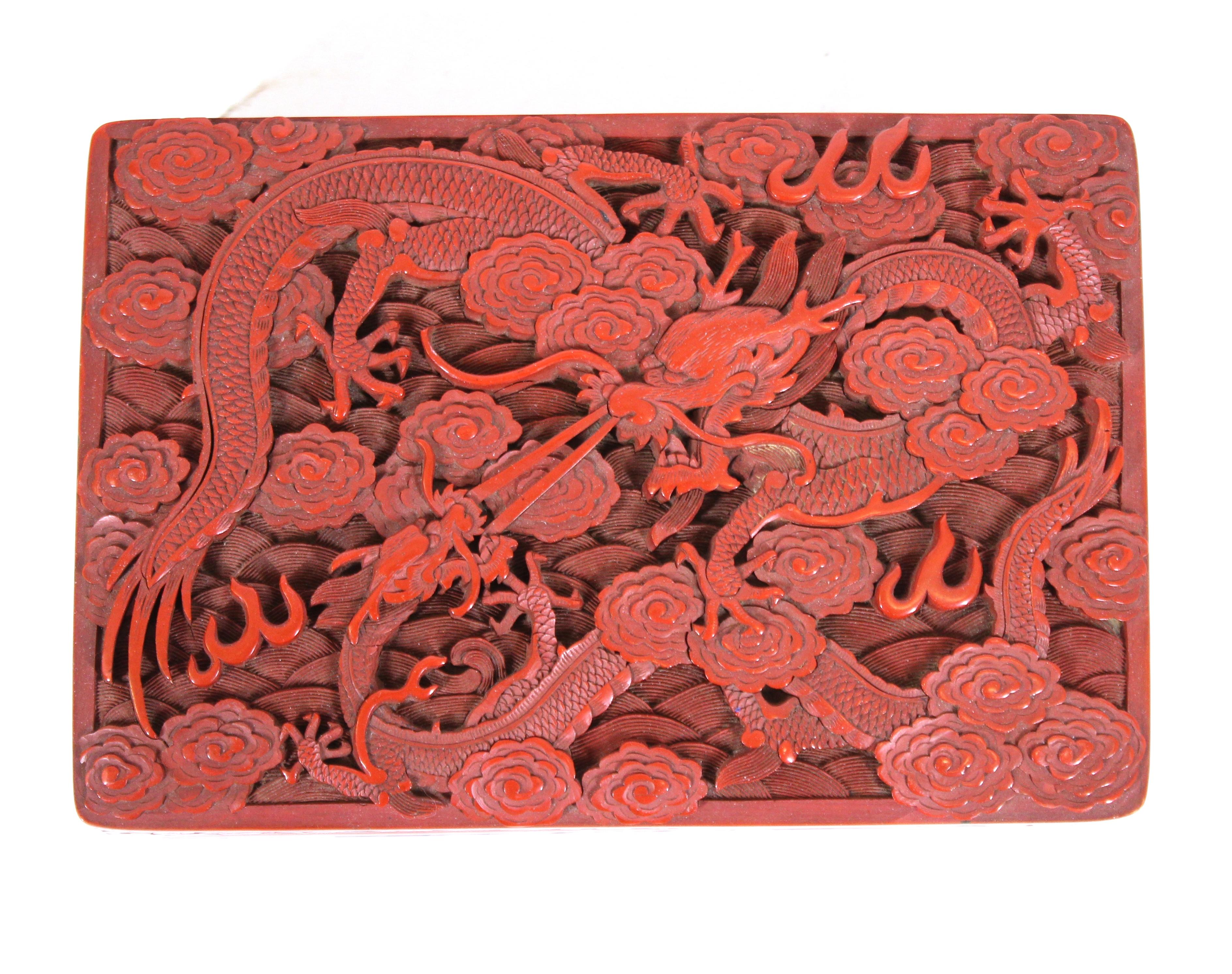 Early 20th Century Chinese Red Cinnabar Box with Dragon Motif