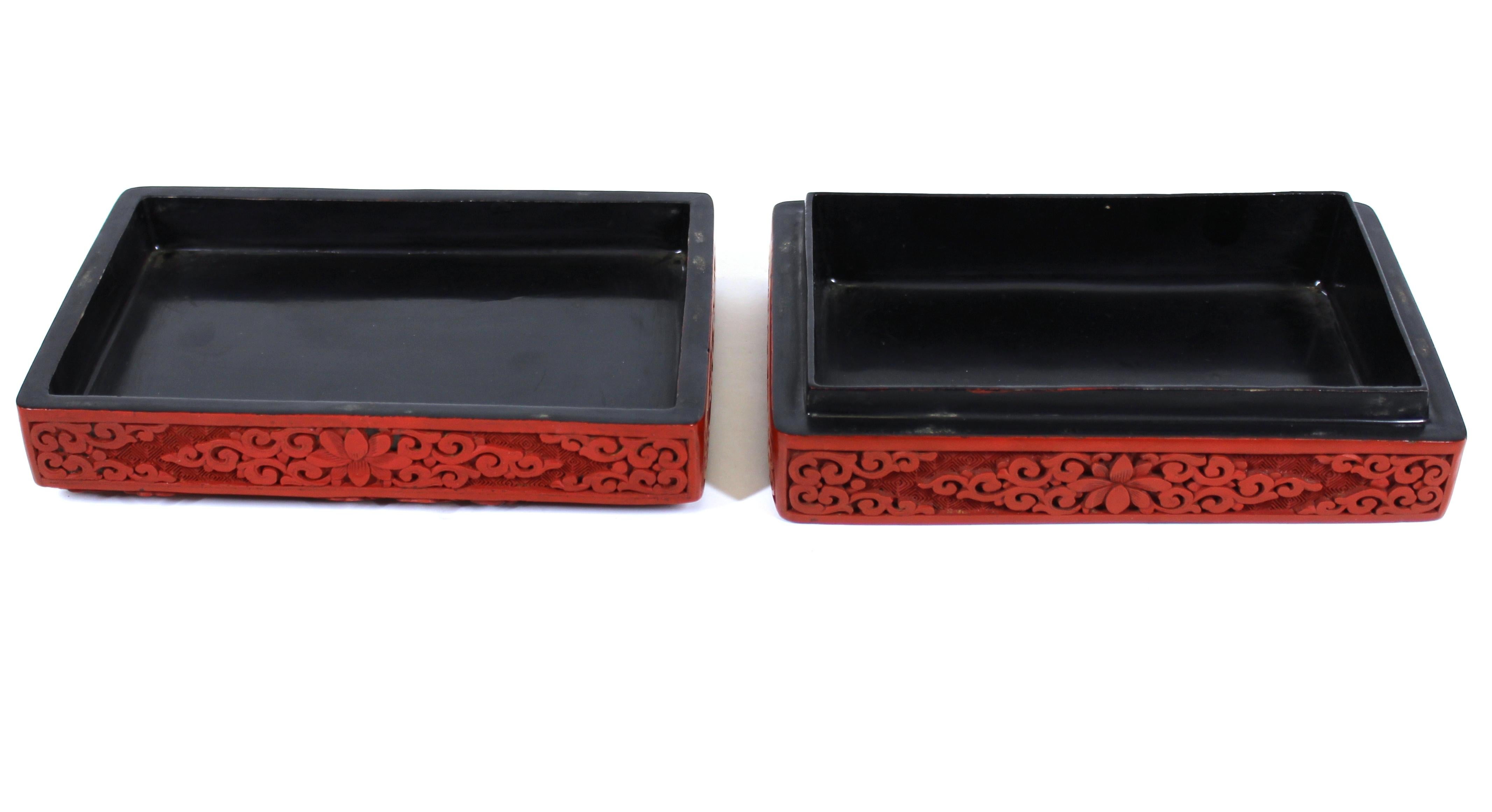Chinese Red Cinnabar Box with Dragon Motif 1