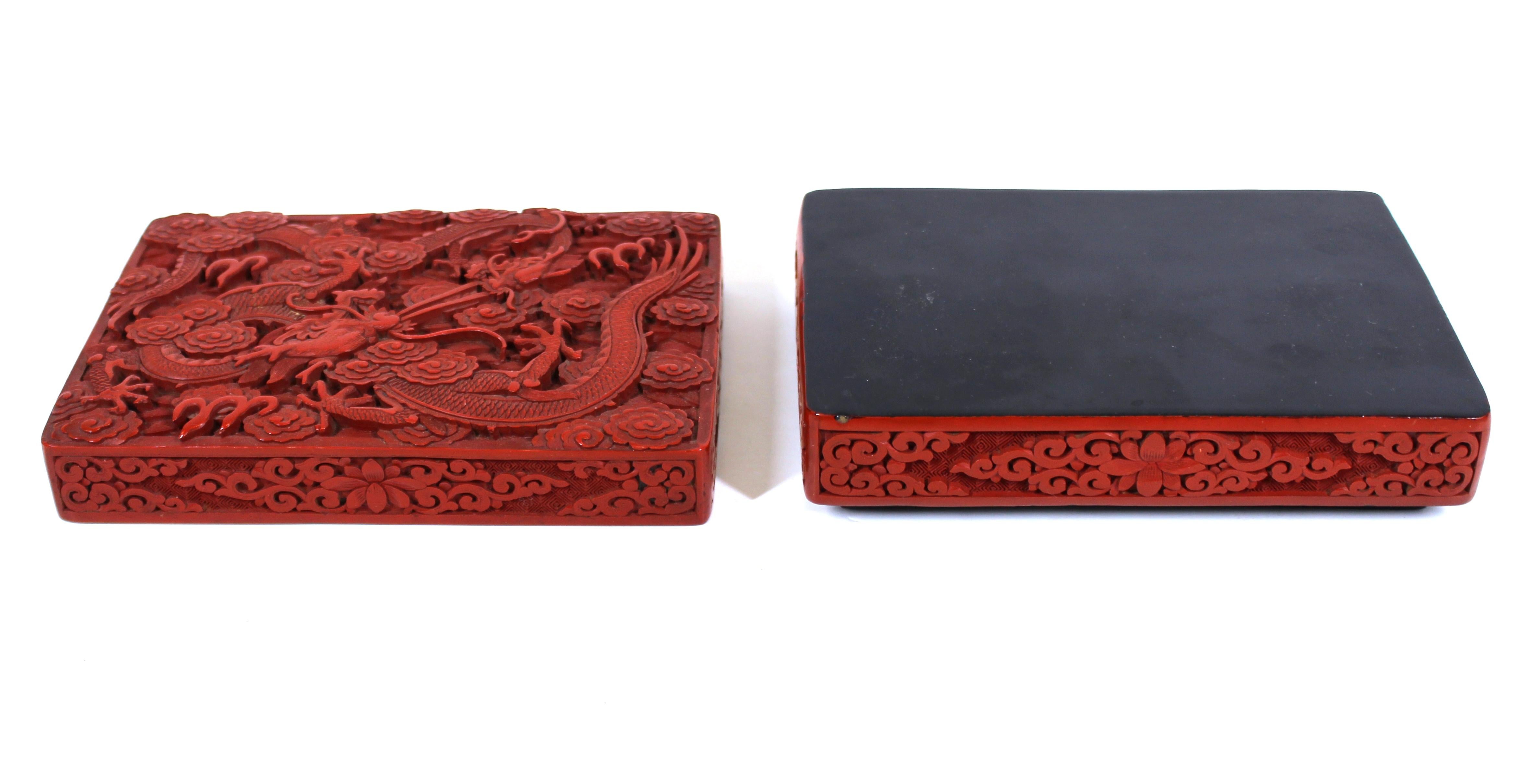 Chinese Red Cinnabar Box with Dragon Motif 2
