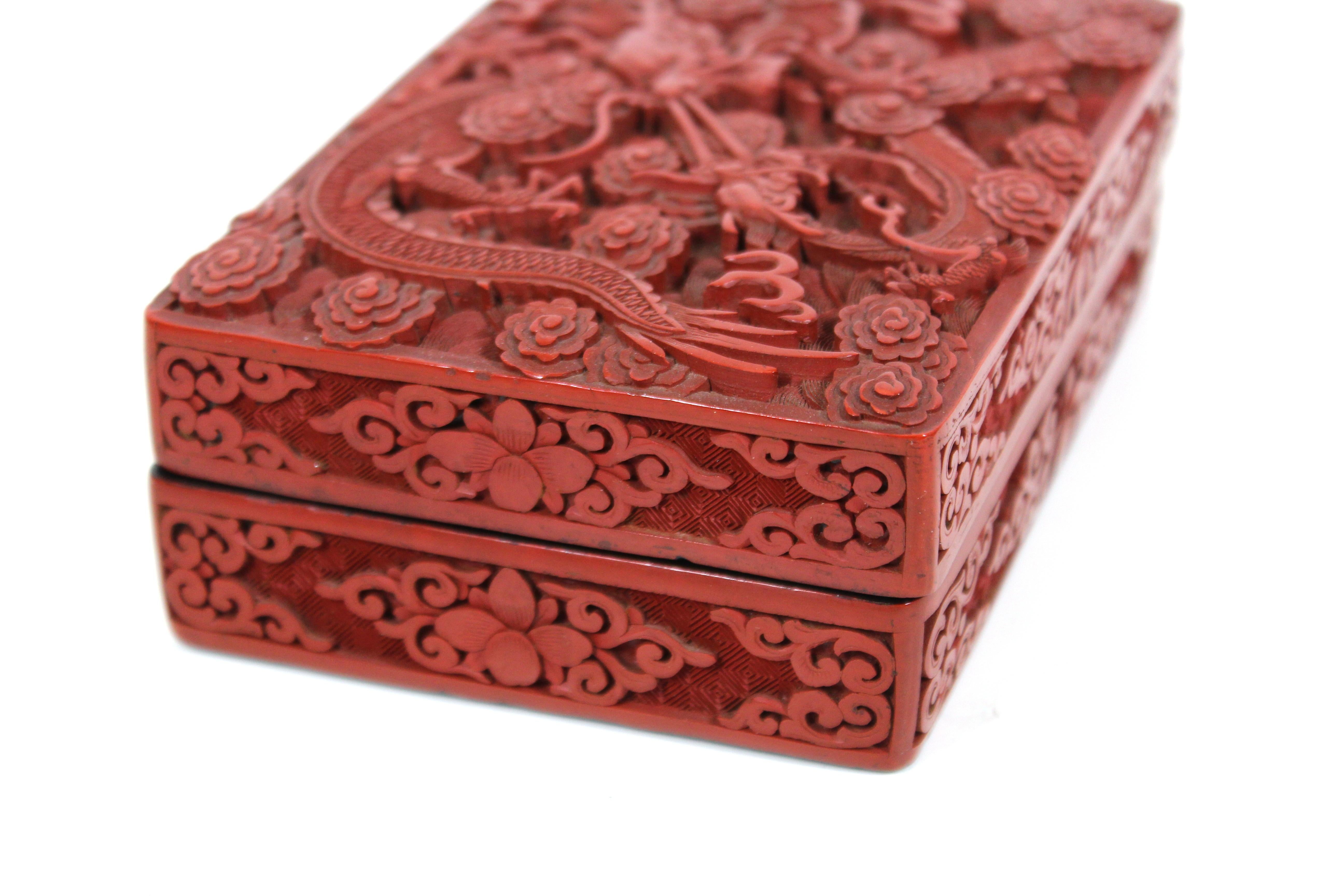 Chinese Red Cinnabar Box with Dragon Motif 3