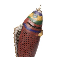 Escultura china de pez koi de cloisonné rojo