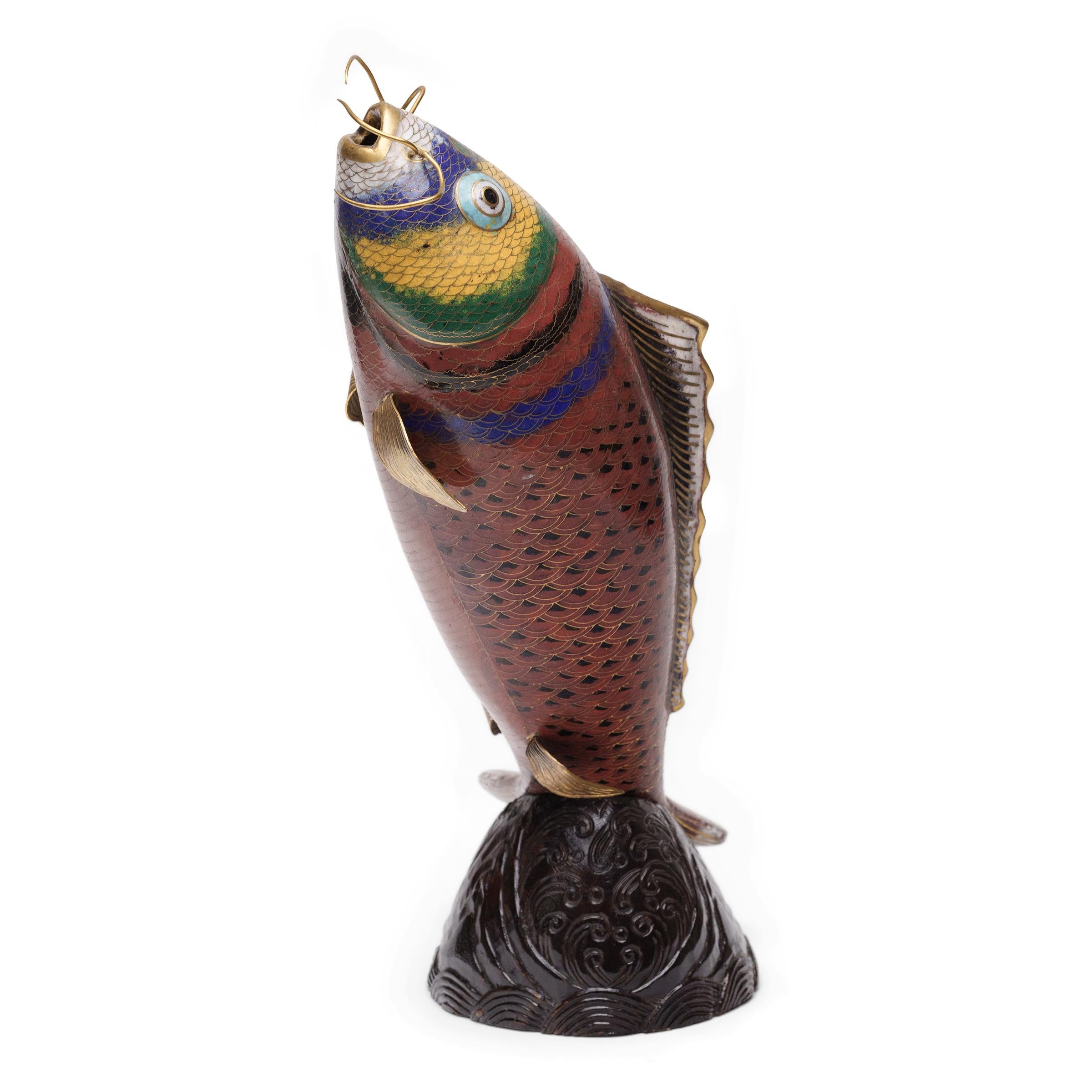 Qing Chinese Red Cloisonné Koi Fish Sculpture
