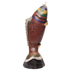 Chinese Red Cloisonné Koi Fish Sculpture