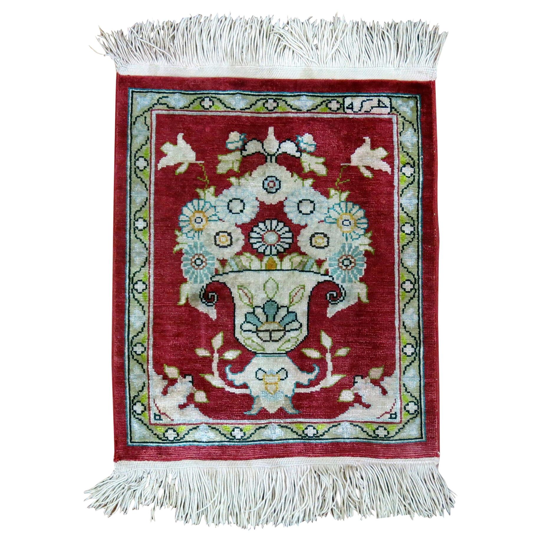 Chinese Red Color Tiny Superfine Silk Turkish Mat Size Rug For Sale