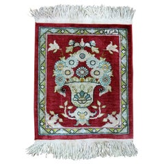 Chinese Red Color Tiny Superfine Silk Turkish Mat Size Rug