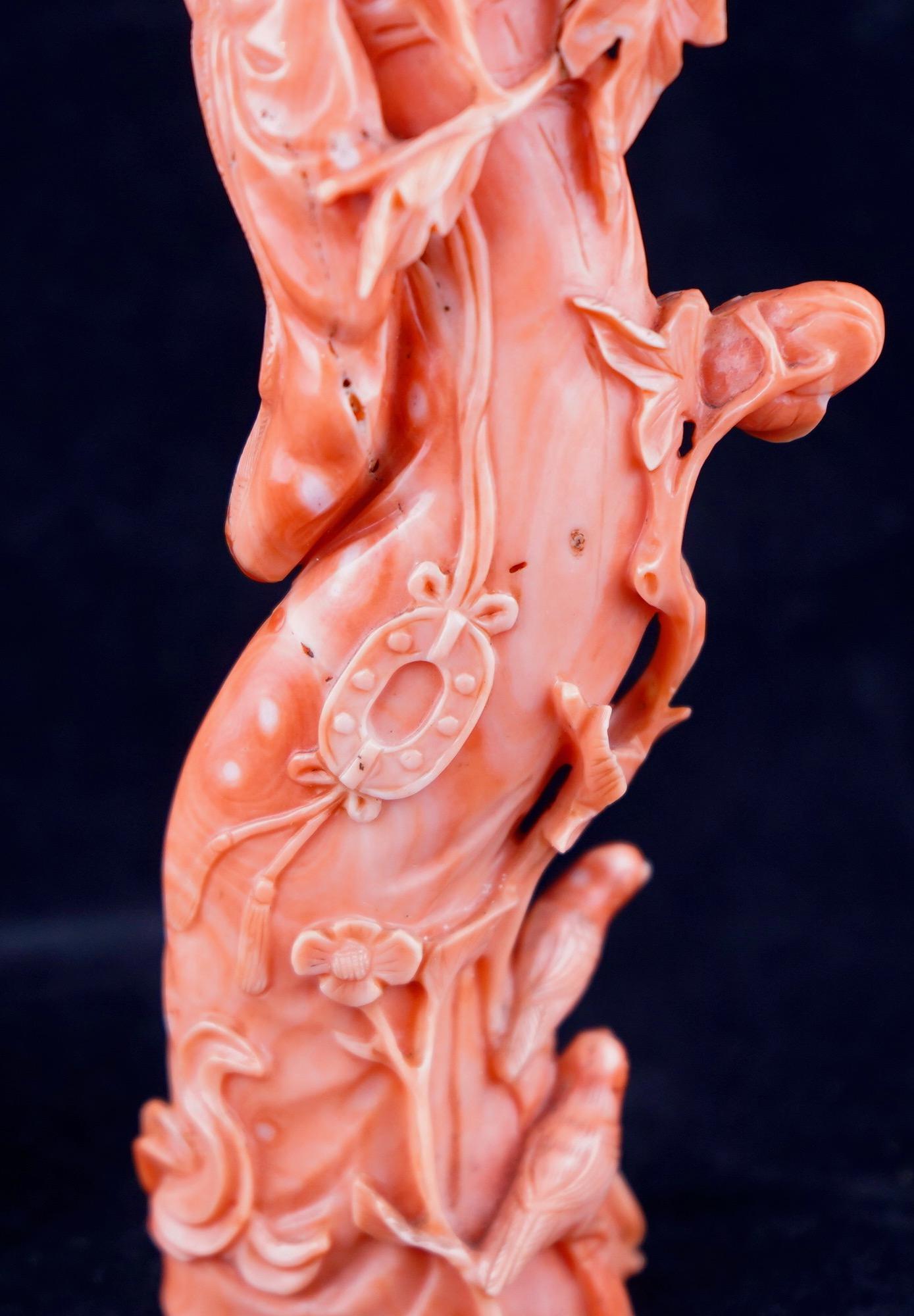 Carved Chinese Red Coral Carving of Female Figure Qing Dynasty For Sale