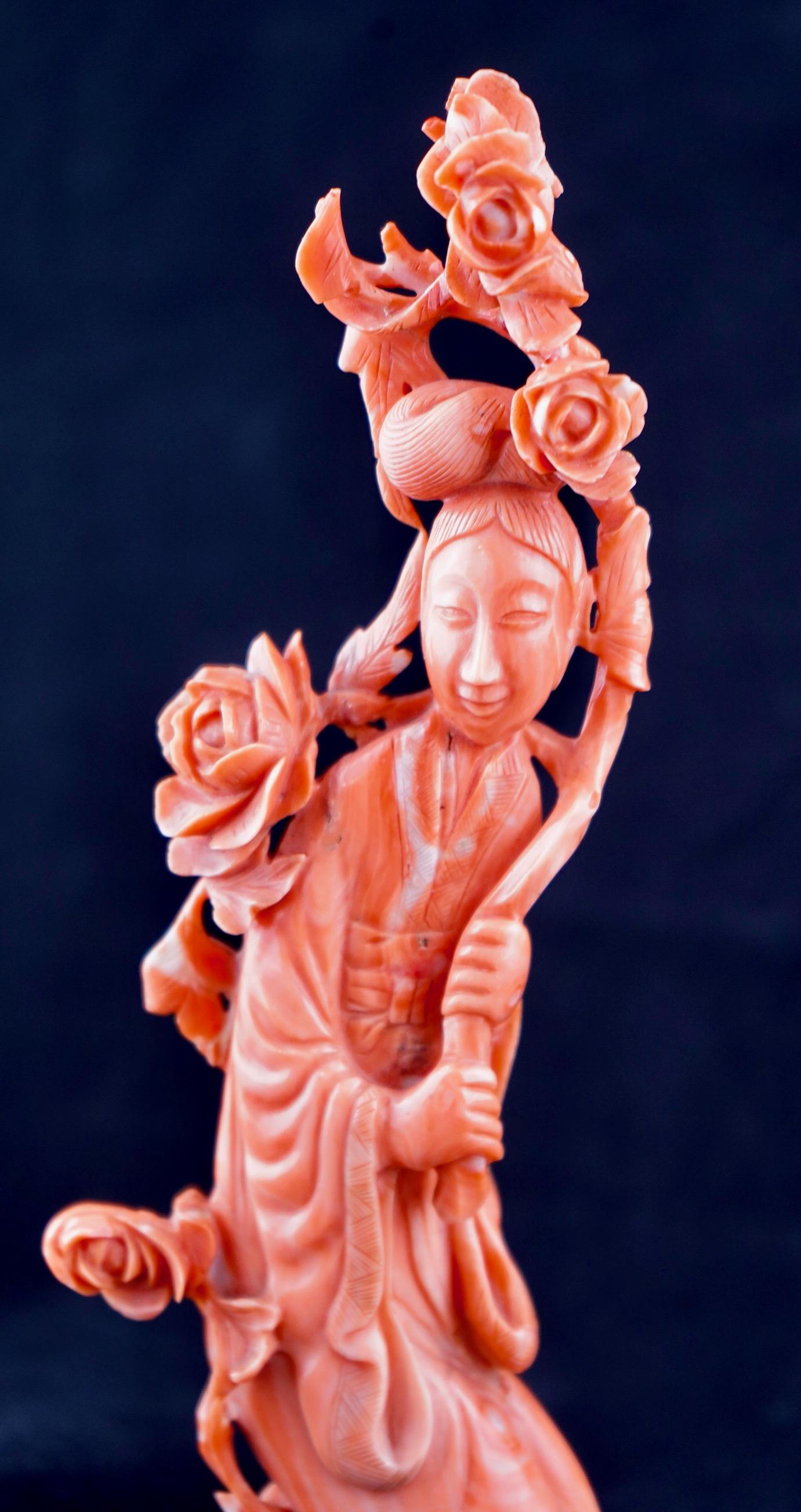 19th Century Chinese Red Coral Carving of Female Figure Qing Dynasty For Sale