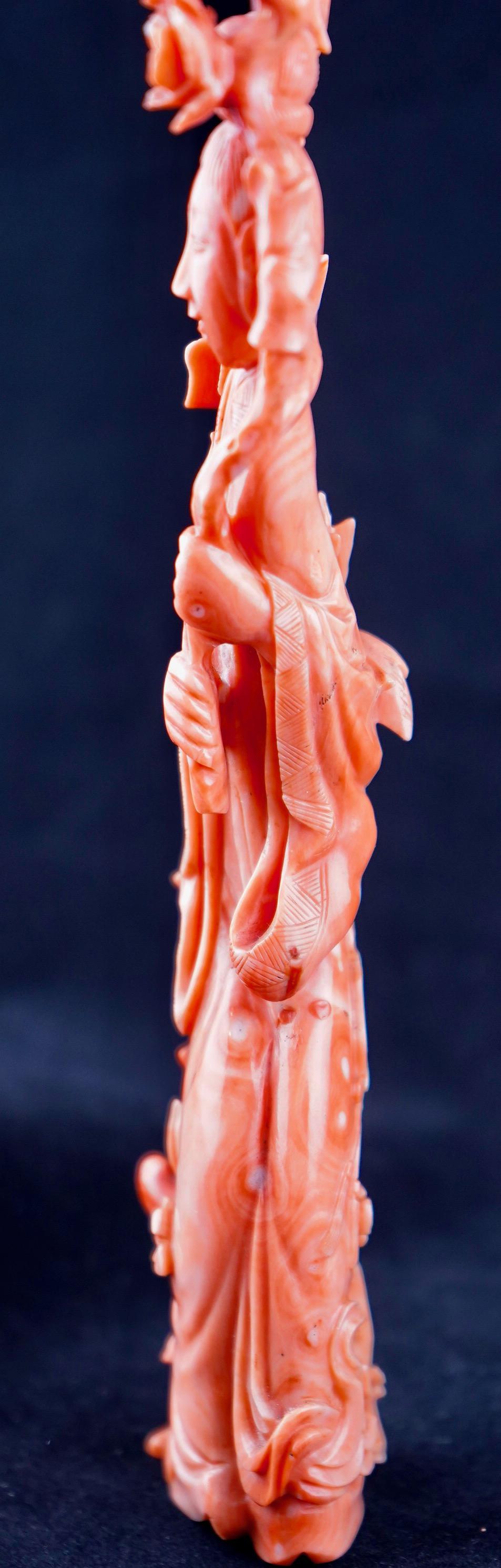 Chinese Red Coral Carving of Female Figure Qing Dynasty For Sale 1