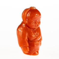 Chinese Red Coral Monk Hand Carved Asian Art Taiwan Statue Sculpture