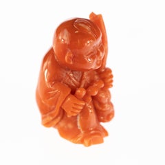 Chinese Red Coral Monk Hand Carved Asian Art Taiwan Statue Sculpture