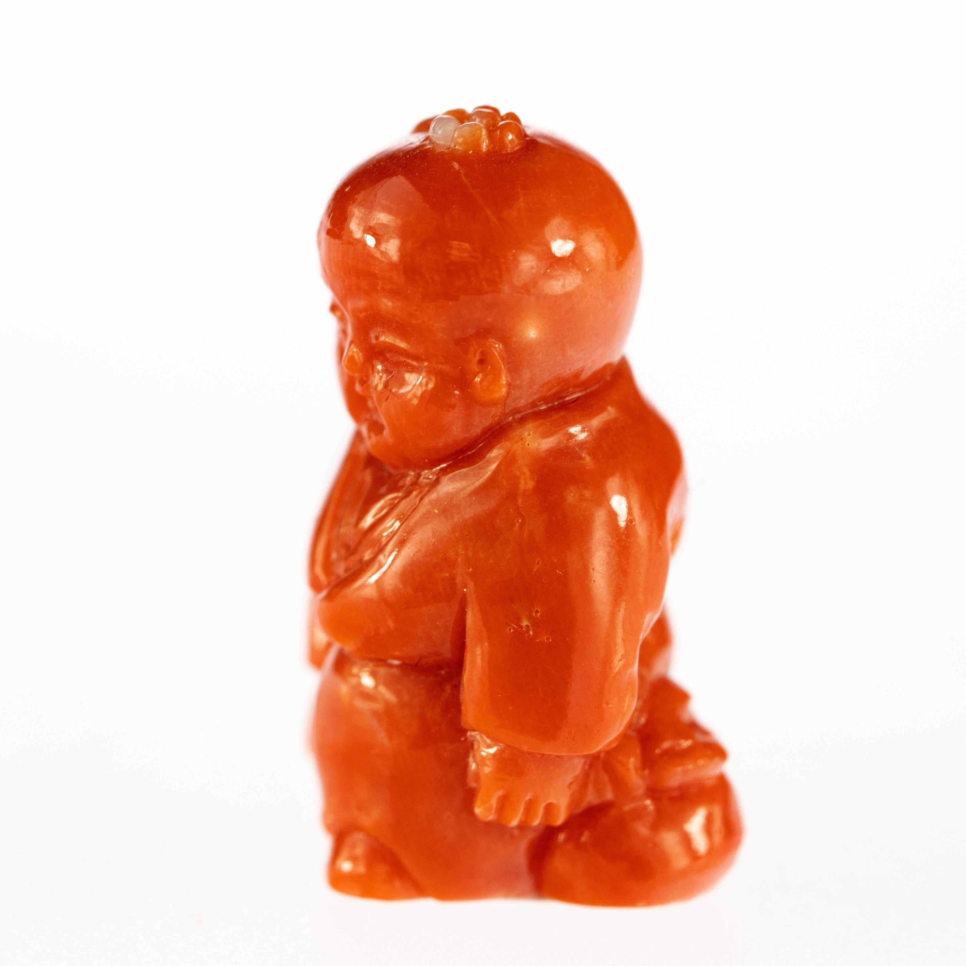 Chinese Export Chinese Red Coral Monk Hand Carved Asian Art Taiwan Statue Sculpture For Sale