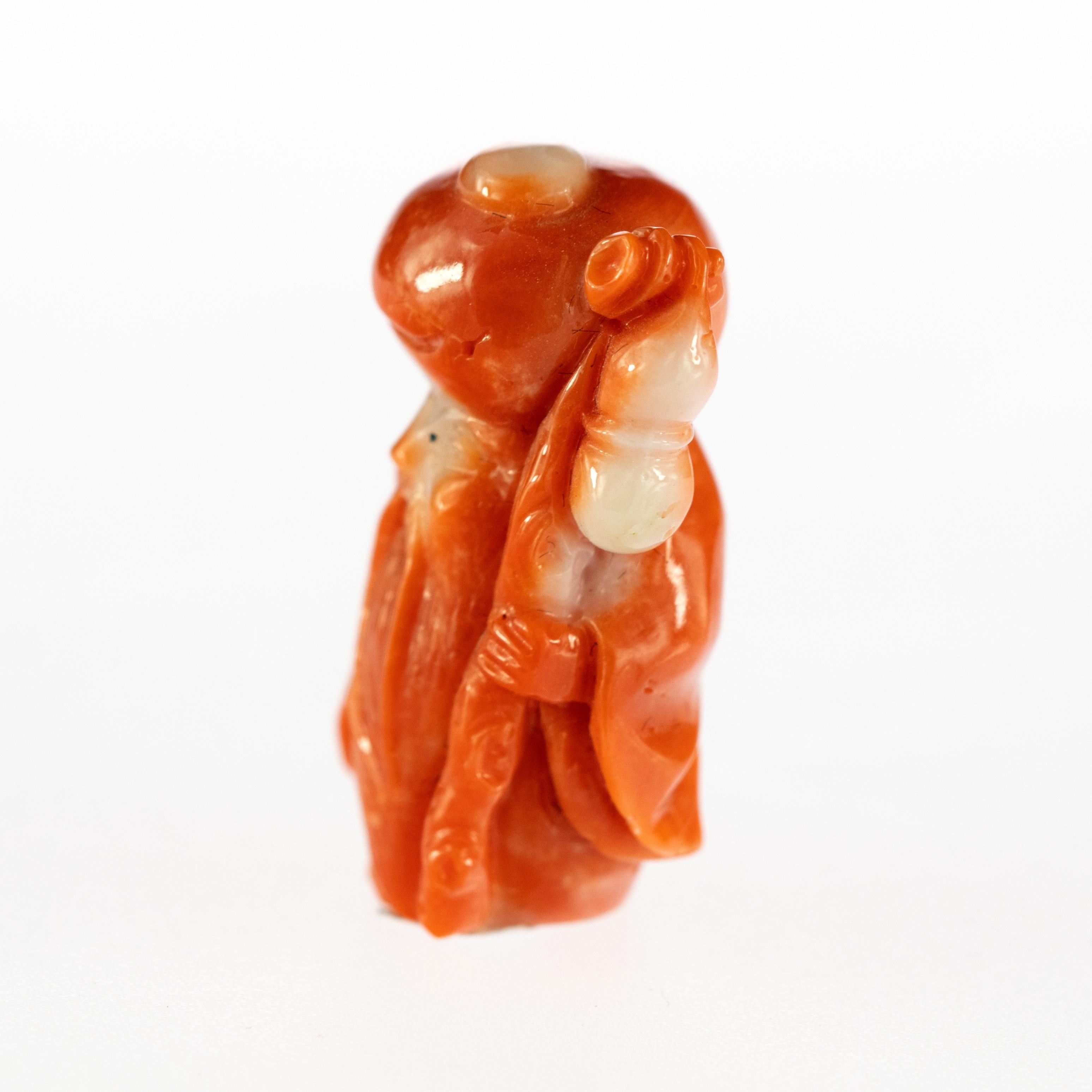 Chinese Export Chinese Red Coral Monk Hand Carved Asian Art Taiwan Statue Sculpture For Sale