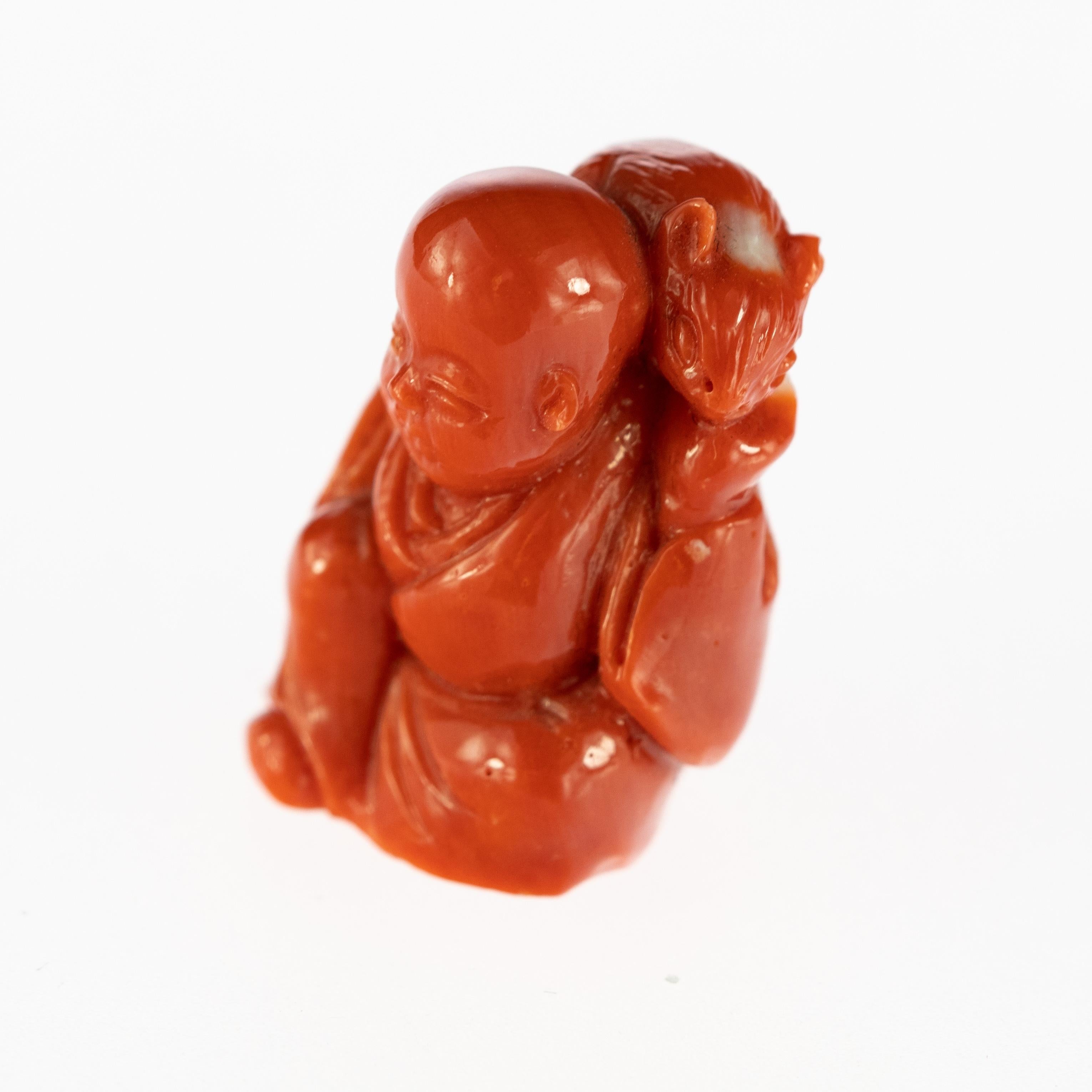 Chinese Export Chinese Red Coral Monk Hand Carved Asian Art Taiwan Statue Sculpture