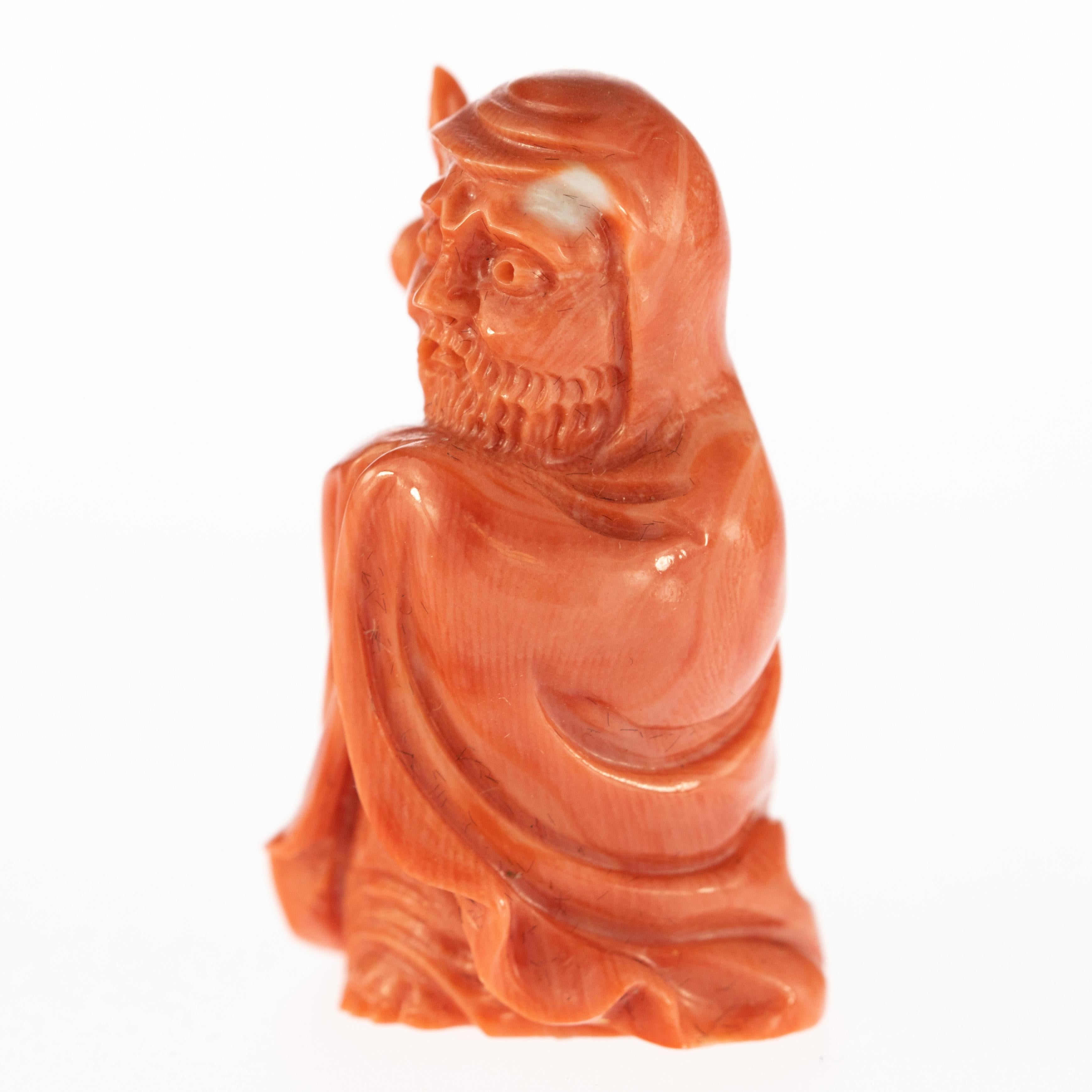 Chinese Export Chinese Red Coral Monk Hand Carved Asian Art Taiwan Statue Sculpture For Sale