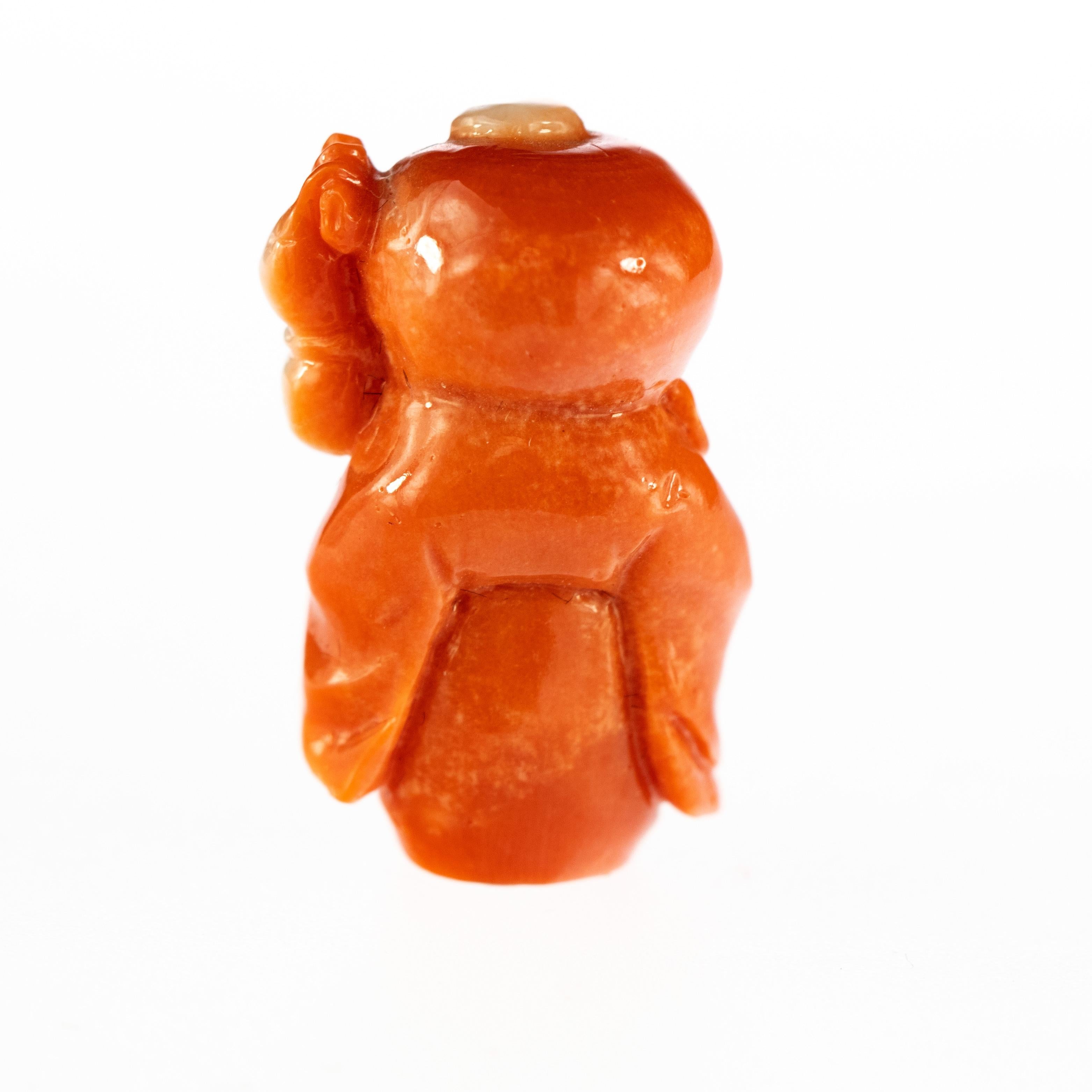 Taiwanese Chinese Red Coral Monk Hand Carved Asian Art Taiwan Statue Sculpture For Sale