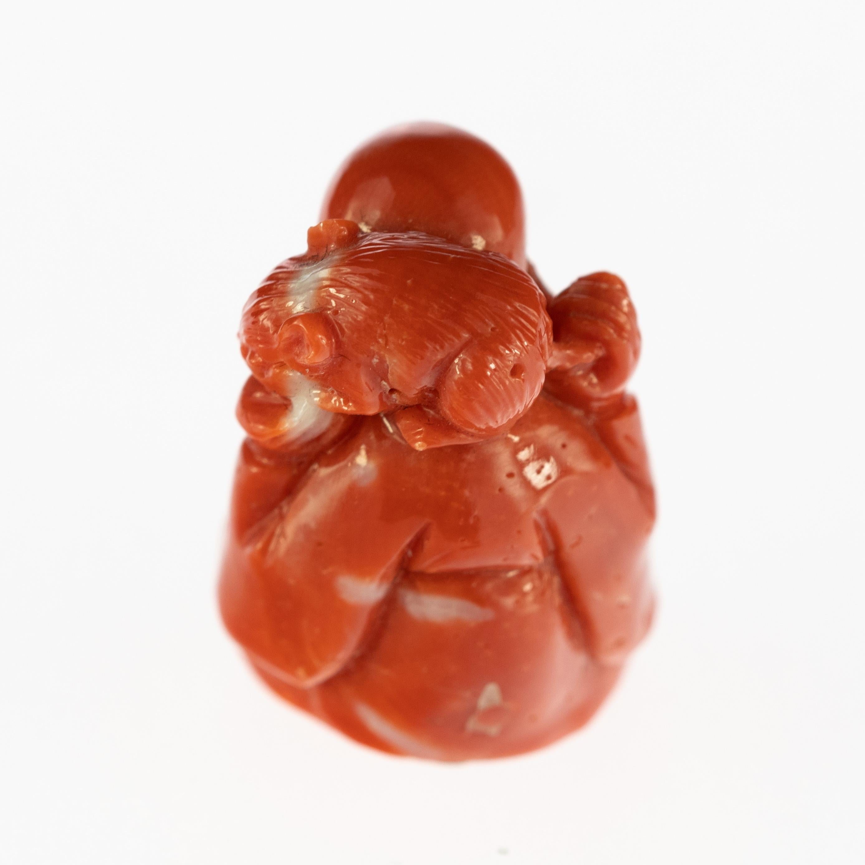 Taiwanese Chinese Red Coral Monk Hand Carved Asian Art Taiwan Statue Sculpture