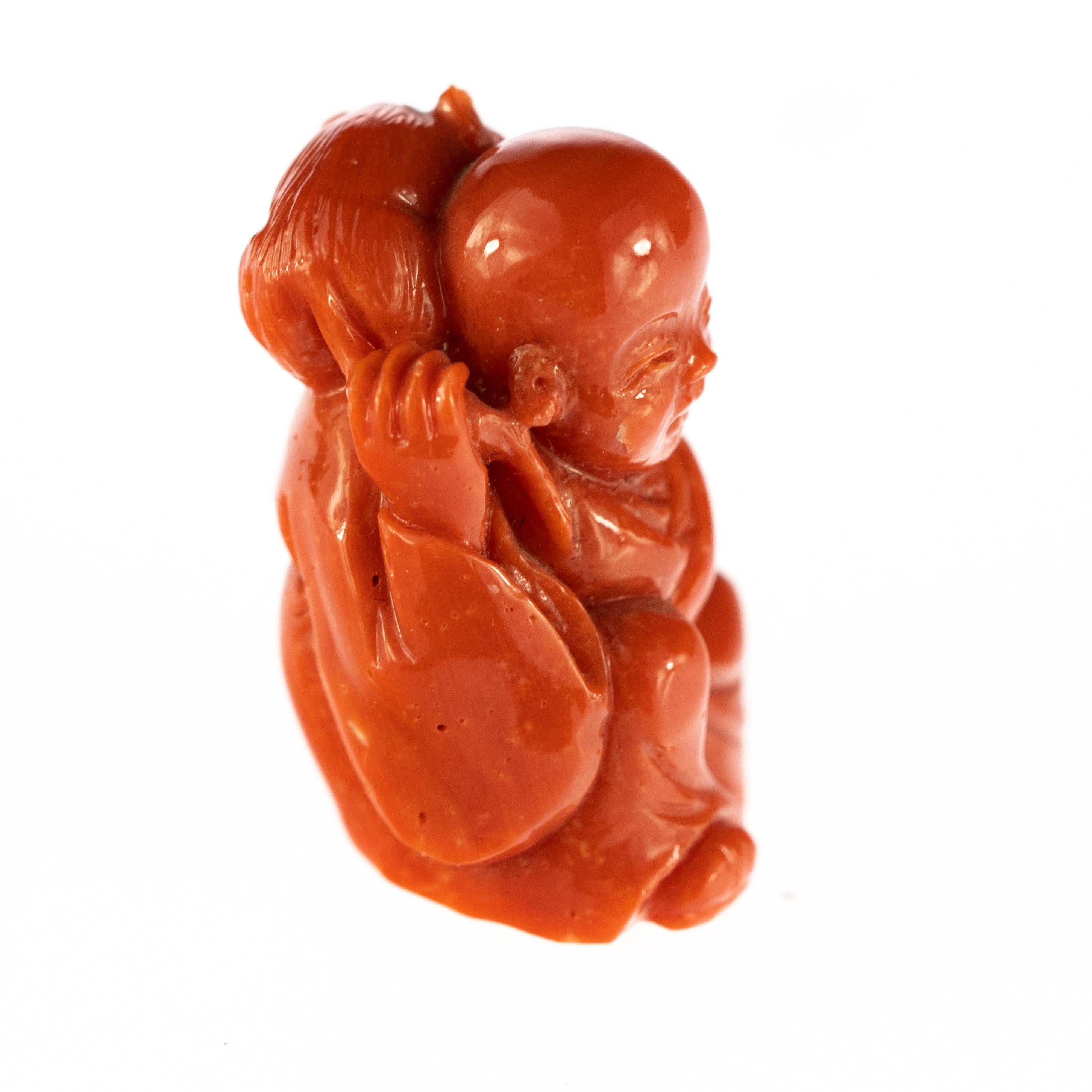 Hand-Carved Chinese Red Coral Monk Hand Carved Asian Art Taiwan Statue Sculpture