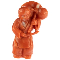 Chinese Red Coral Monk Hand Carved Asian Art Taiwan Statue Sculpture