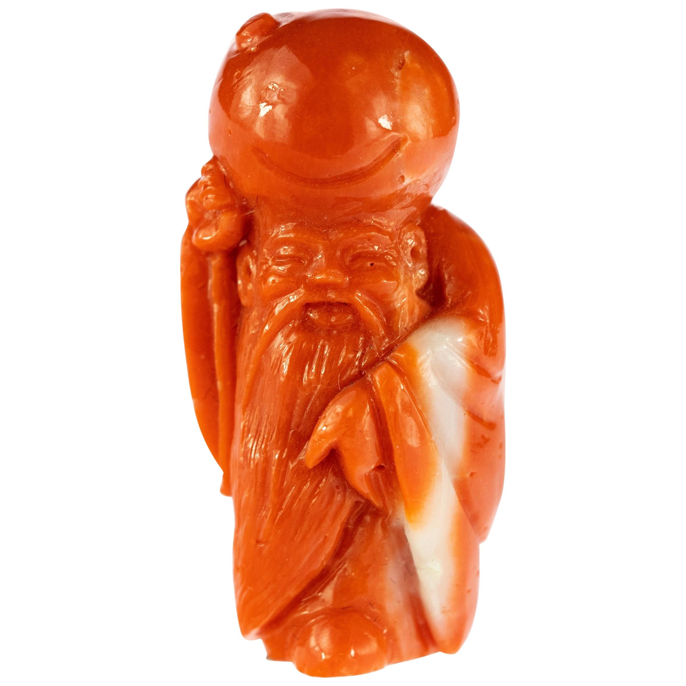 Chinese Red Coral Monk Hand Carved Asian Art Taiwan Statue Sculpture For Sale