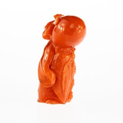 Chinese Red Coral Peasant Hand Carved Asian Art Taiwan Statue Sculpture