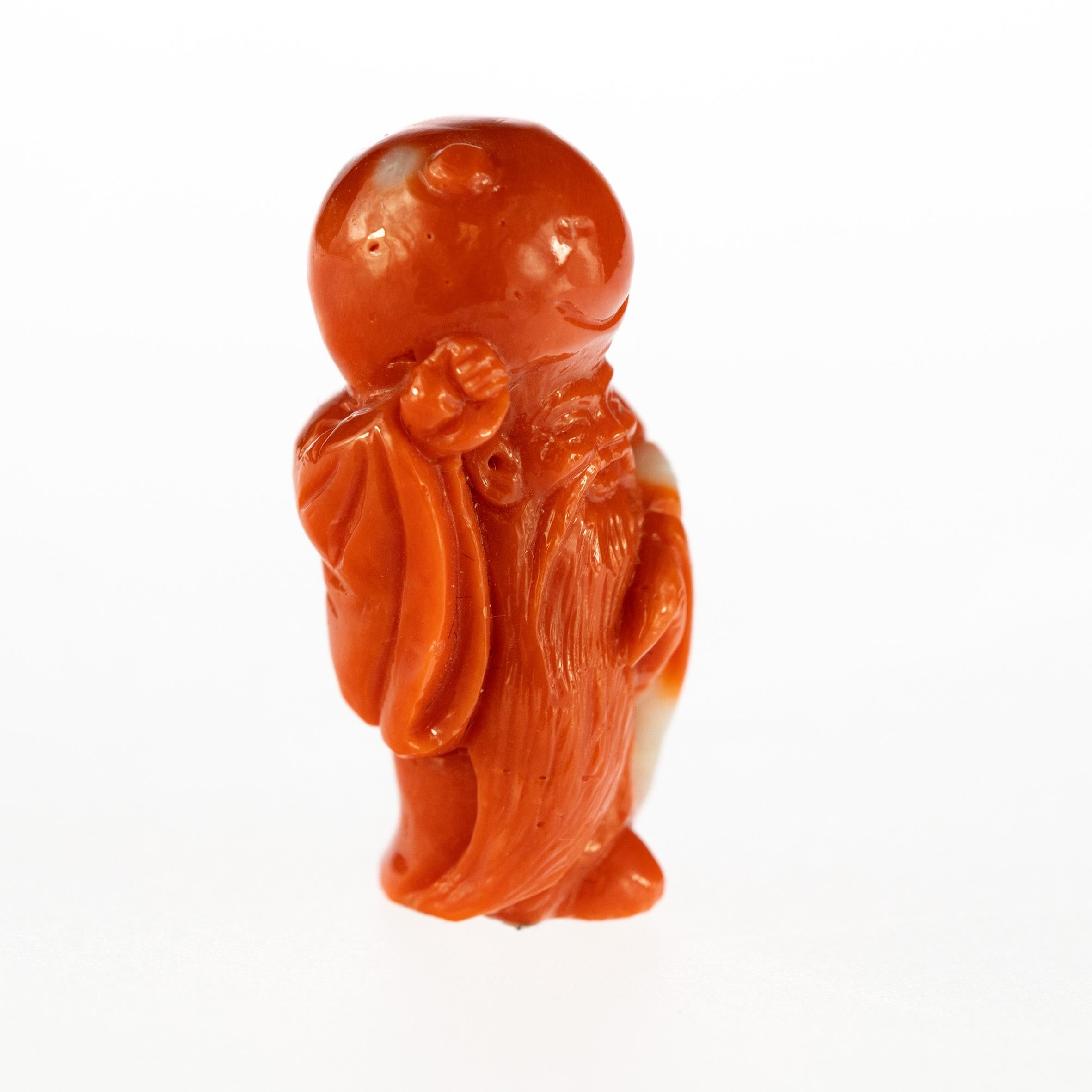 Chinese Export Chinese Red Coral Peasant Hand Carved Asian Art Taiwan Statue Sculpture For Sale