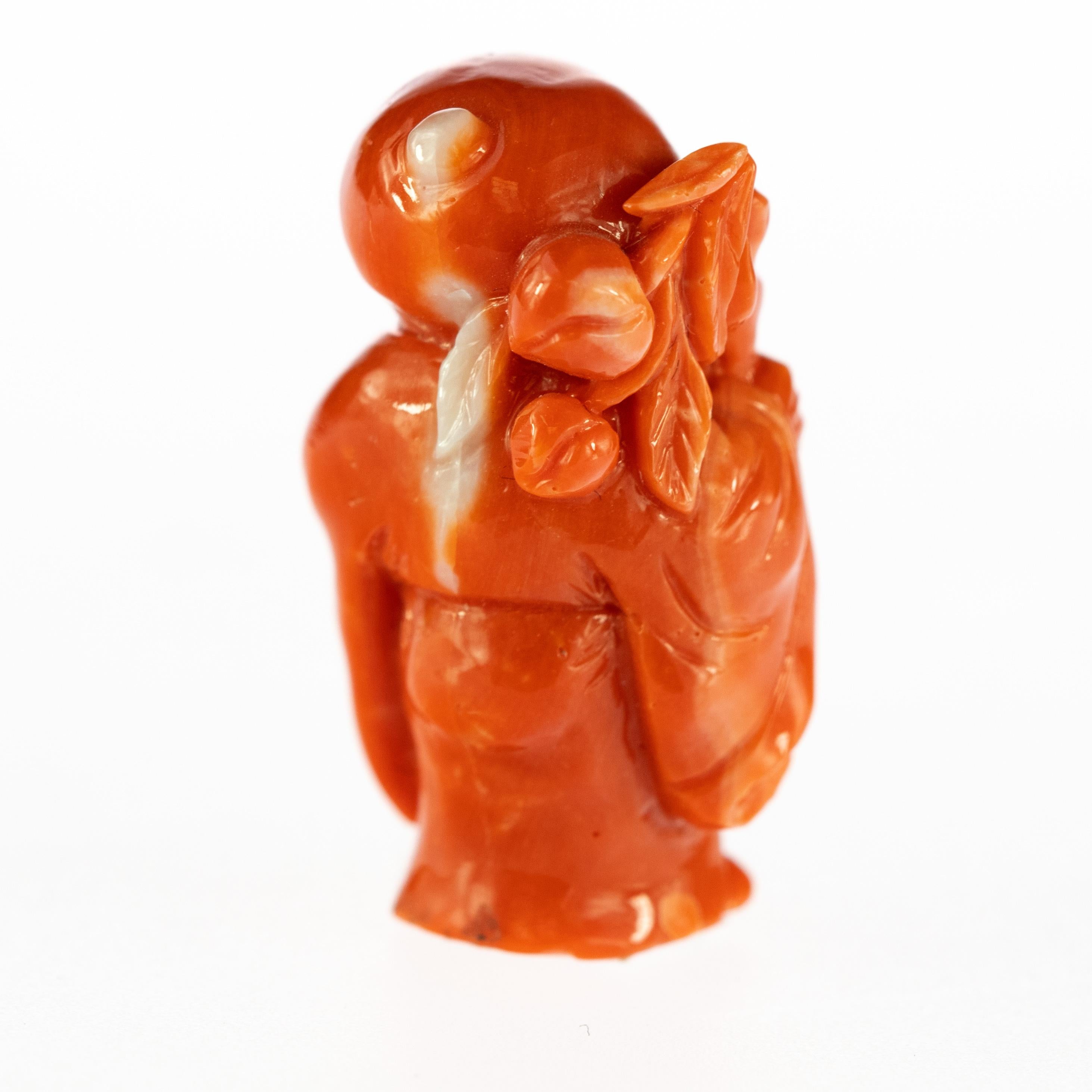 Chinese Export Chinese Red Coral Peasant Hand Carved Asian Art Taiwan Statue Sculpture For Sale