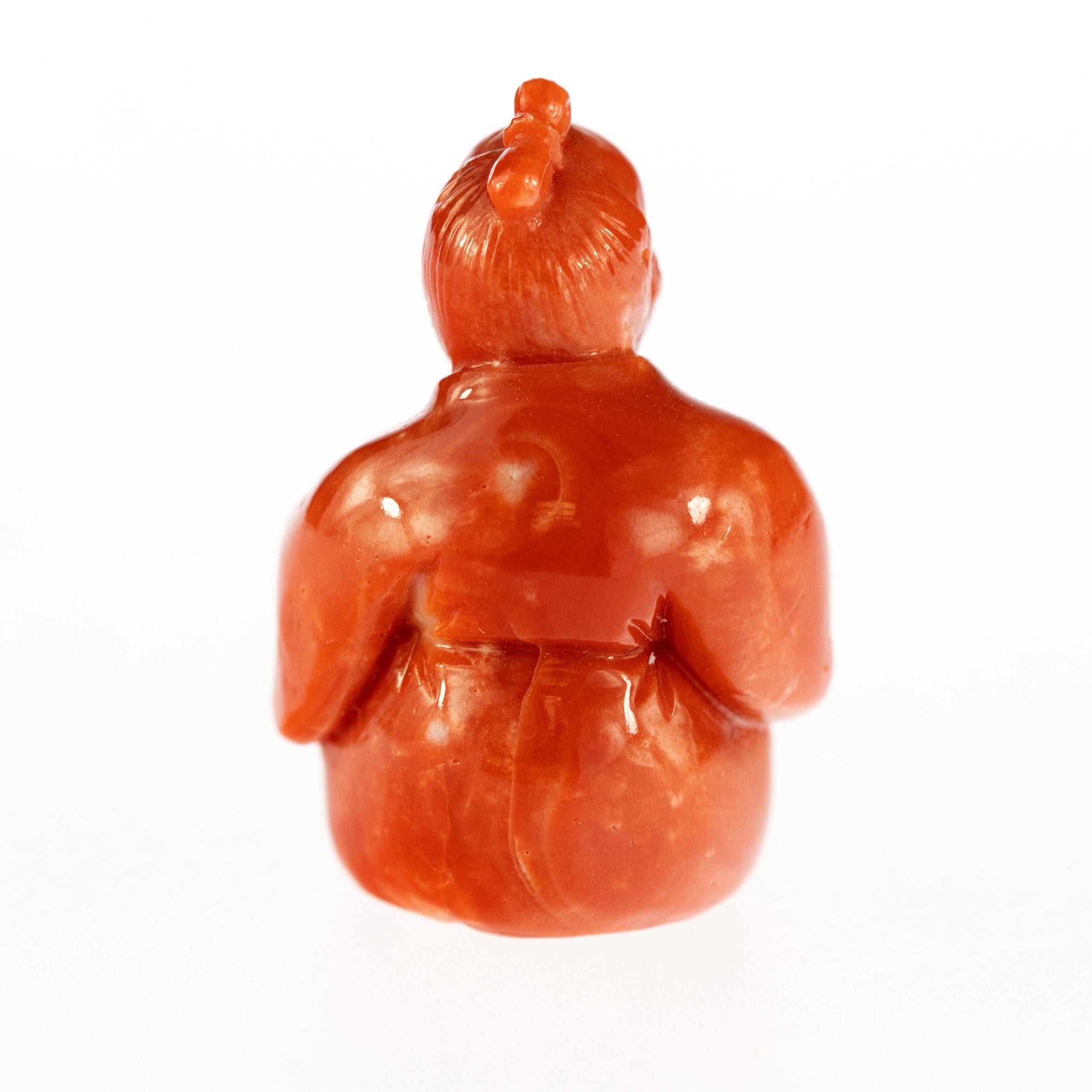 Taiwanese Chinese Red Coral Peasant Hand Carved Asian Art Taiwan Statue Sculpture For Sale