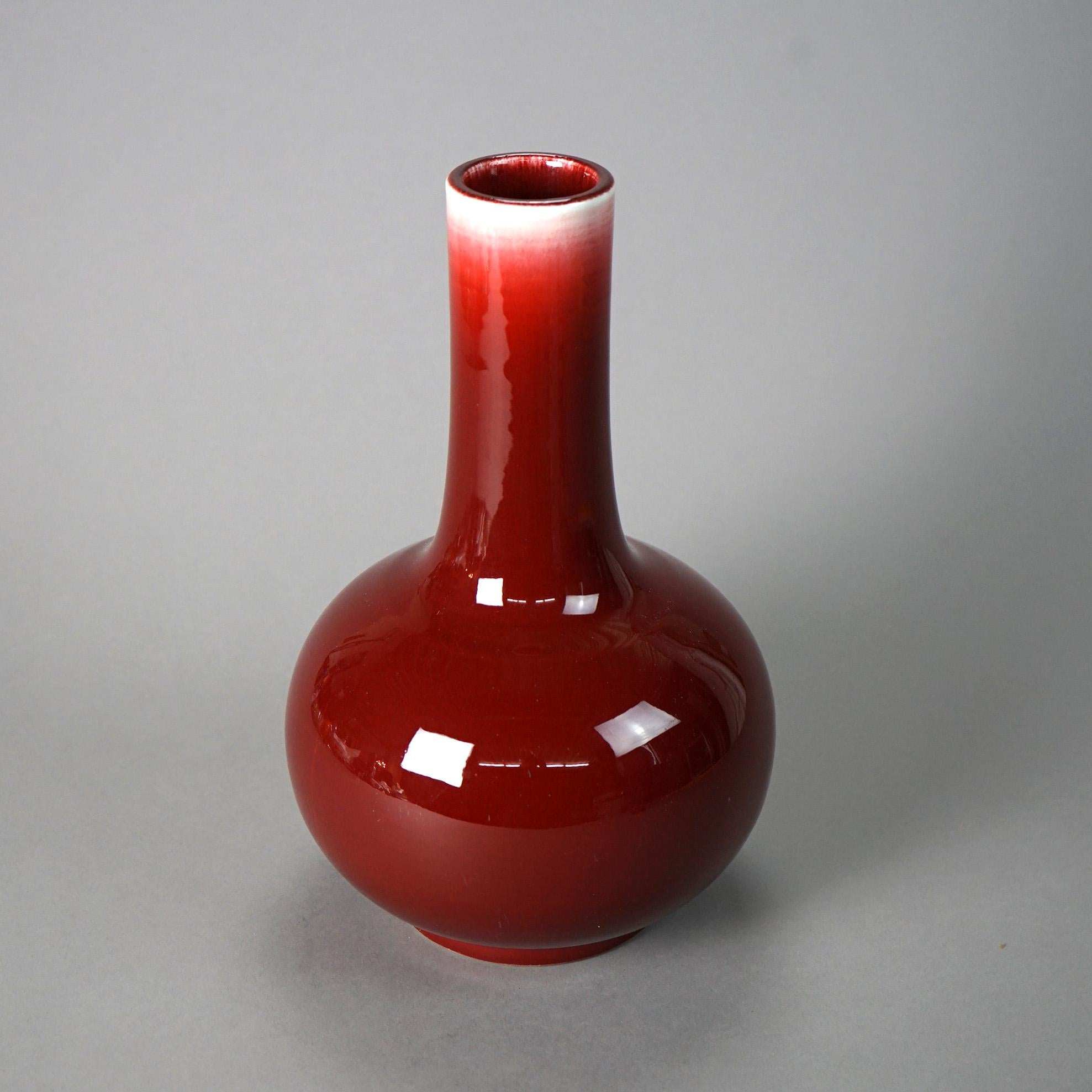 20th Century Chinese Red Flambé Pottery Bottle Vase, Signed, 20th C For Sale