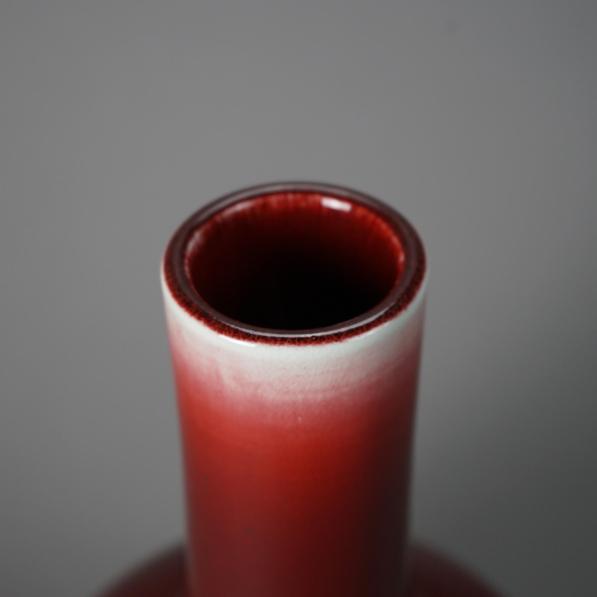 Chinese Red Flambé Pottery Bottle Vase, Signed, 20th C For Sale 2