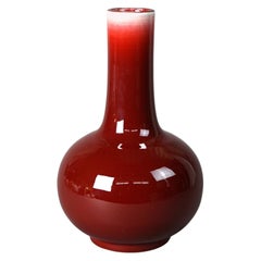 Chinesische rot flambierte Keramik-Flaschenvase, signiert, 20.