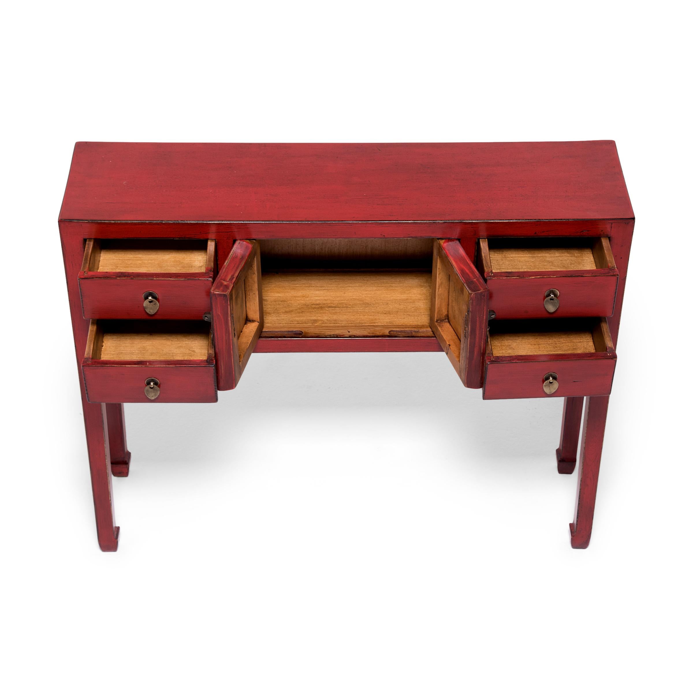 Pine Chinese Red Lacquer Altar Coffer