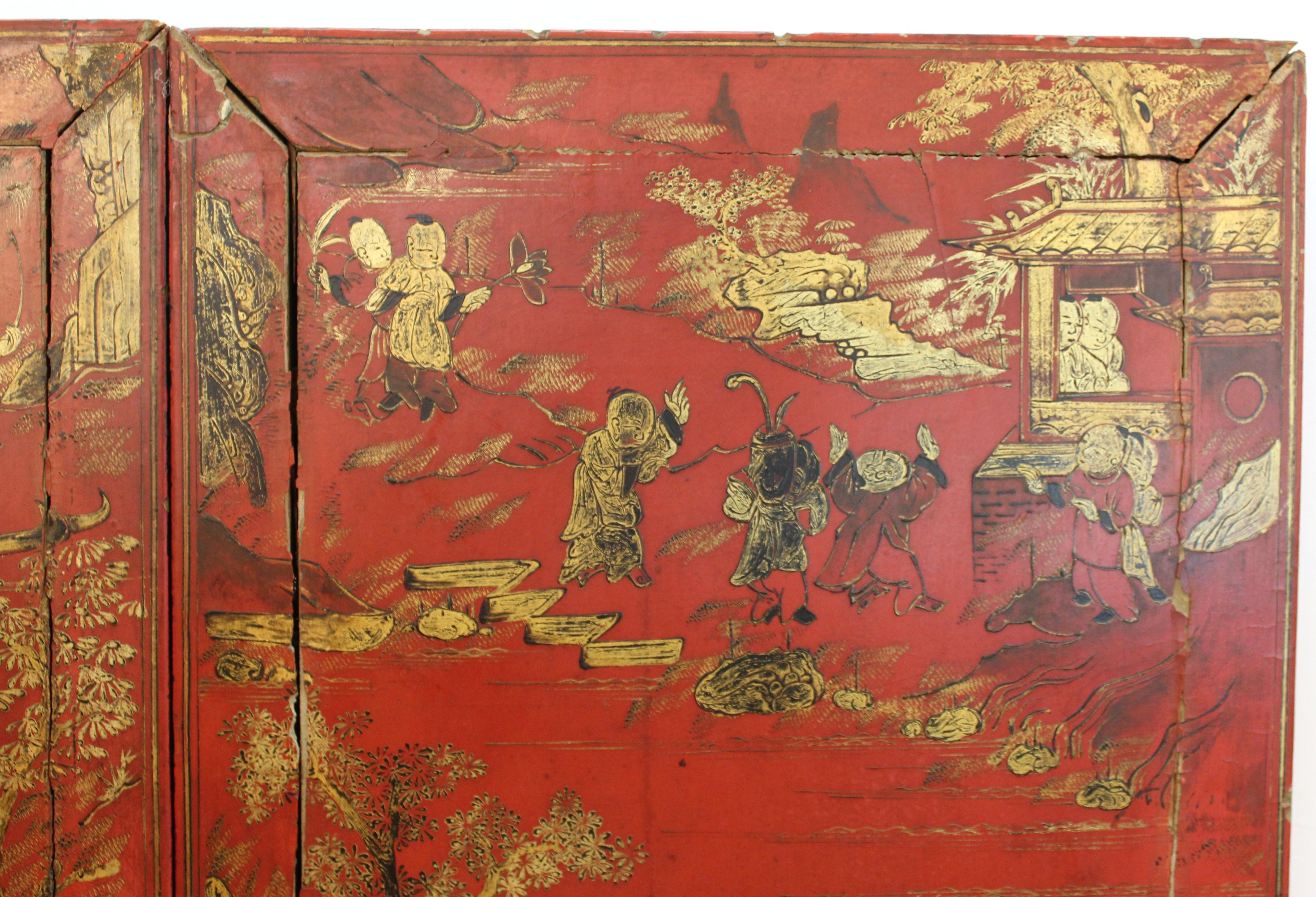 Chinese Export Chinese Red Lacquer and Gilt Decor Door Panels