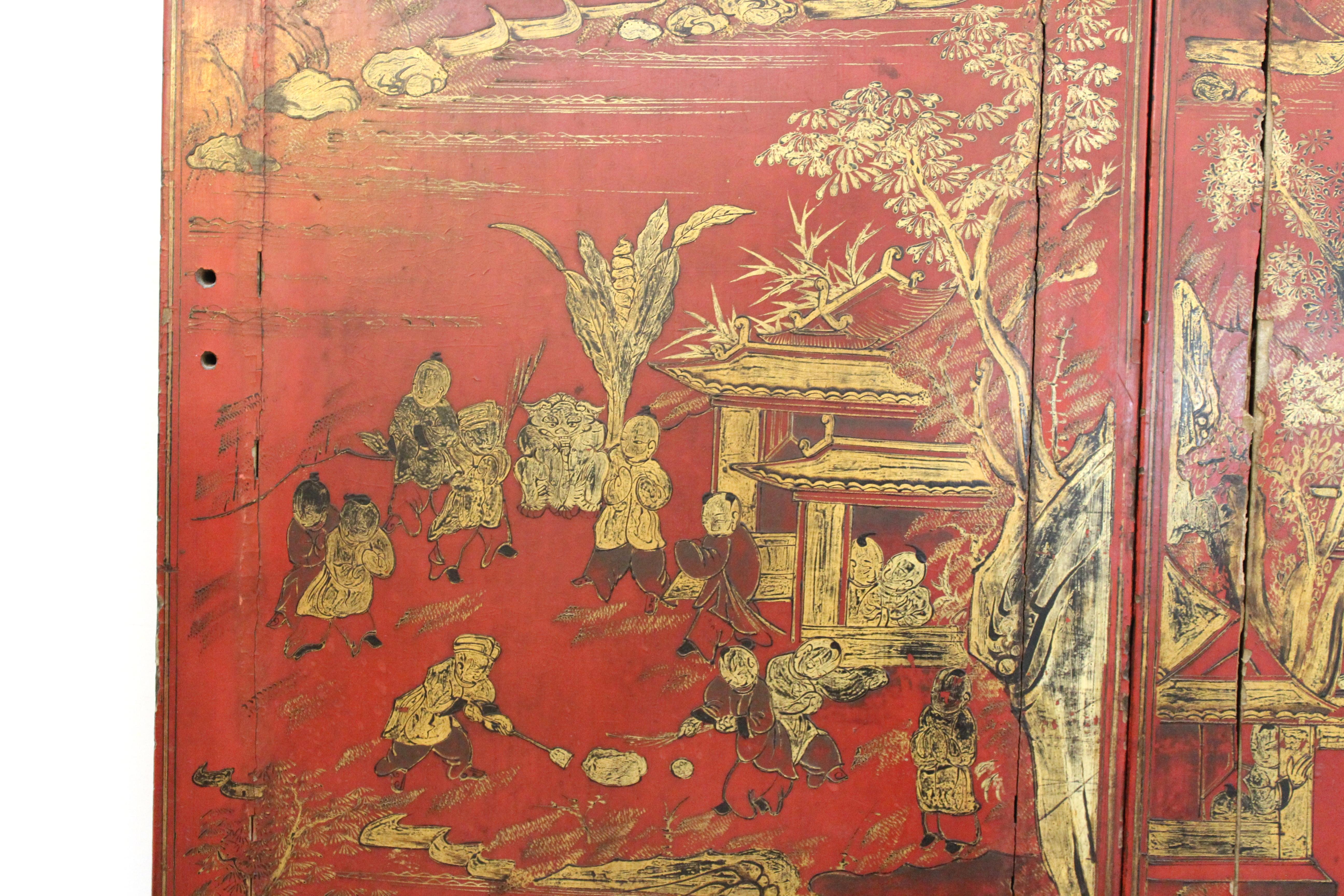 Chinese Red Lacquer and Gilt Decor Door Panels In Good Condition In New York, NY